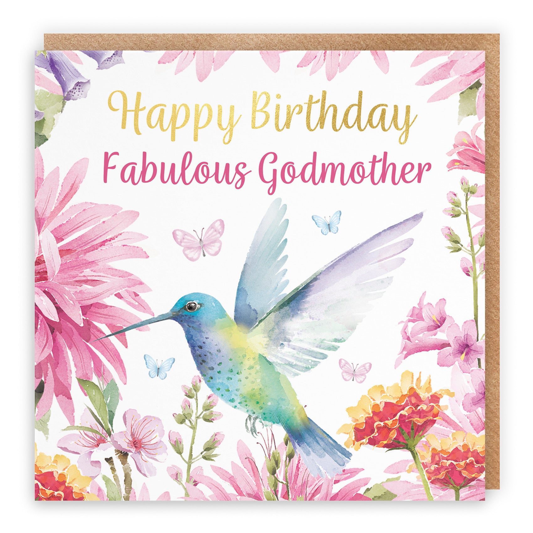 Godmother Birthday Card Hummingbird Gold Foil Milo's Gallery - Default Title (B0BYMBC1VR)