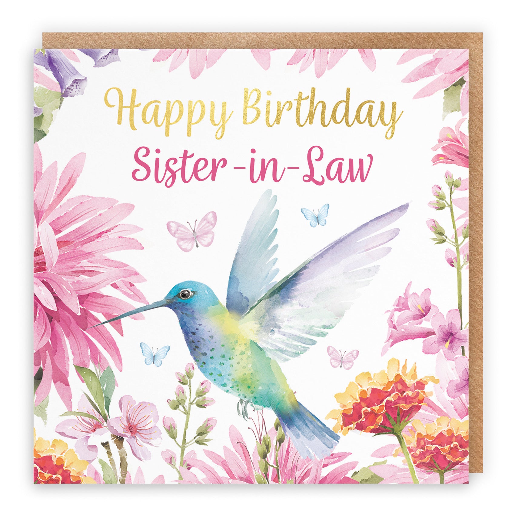 Sister-in-Law Birthday Card Hummingbird Gold Foil Milo's Gallery - Default Title (B0BYMBD2Q3)