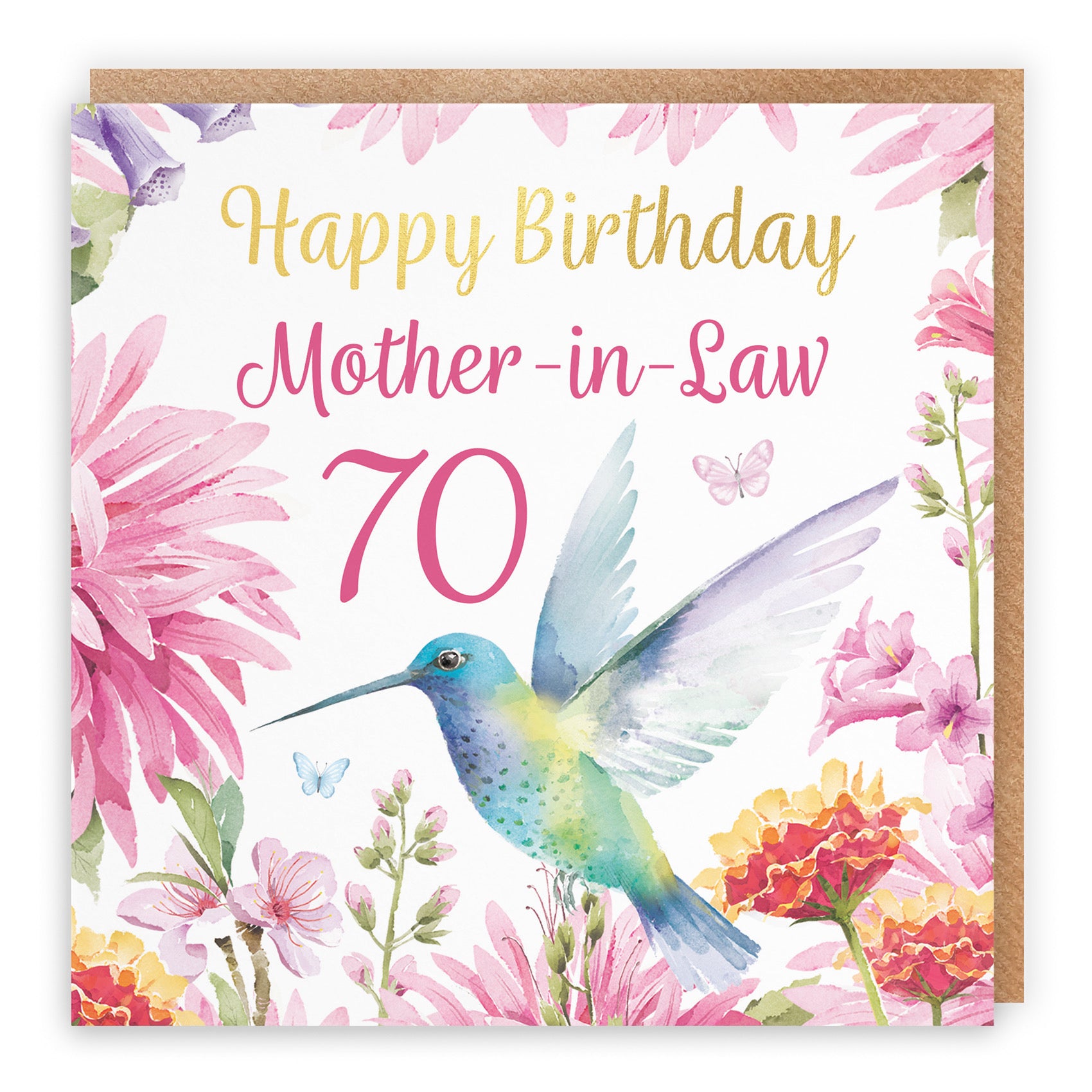 70th Mother-in-Law Birthday Card Hummingbird Gold Foil Milo's Gallery - Default Title (B0BYMGKX3W)