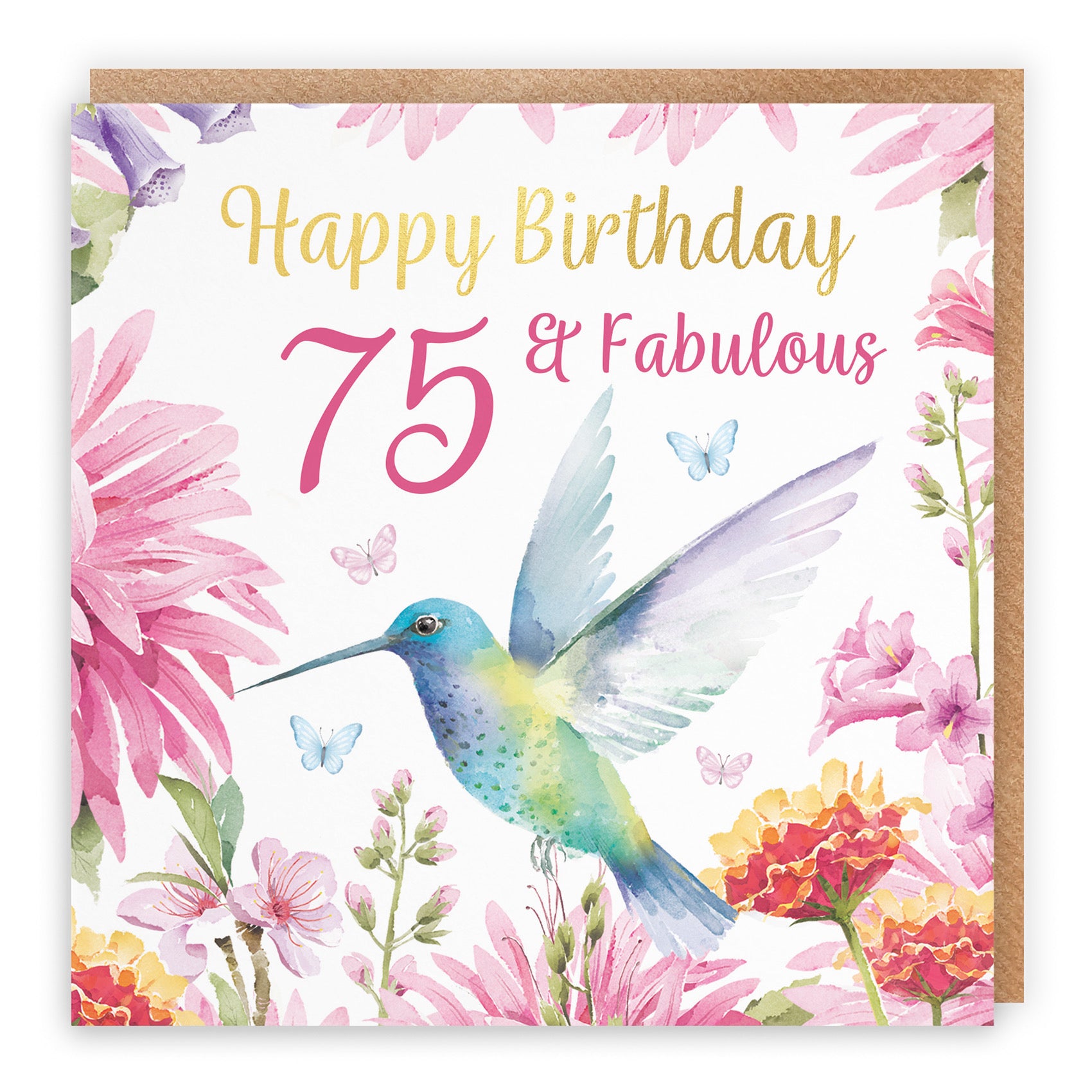 75th Birthday Card Hummingbird Gold Foil Milo's Gallery - Default Title (B0BYMGM1N8)