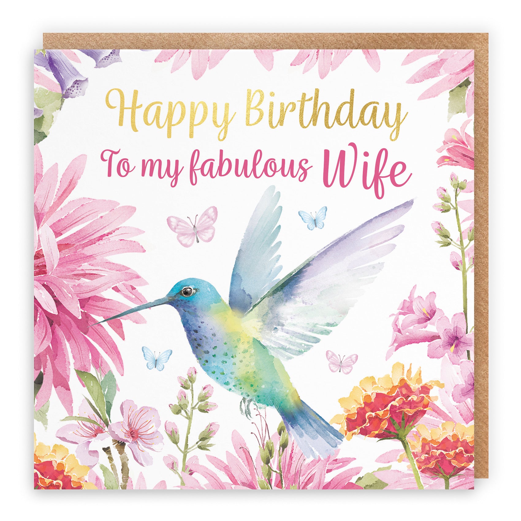 Wife Birthday Card Hummingbird Gold Foil Milo's Gallery - Default Title (B0BYMGZ411)