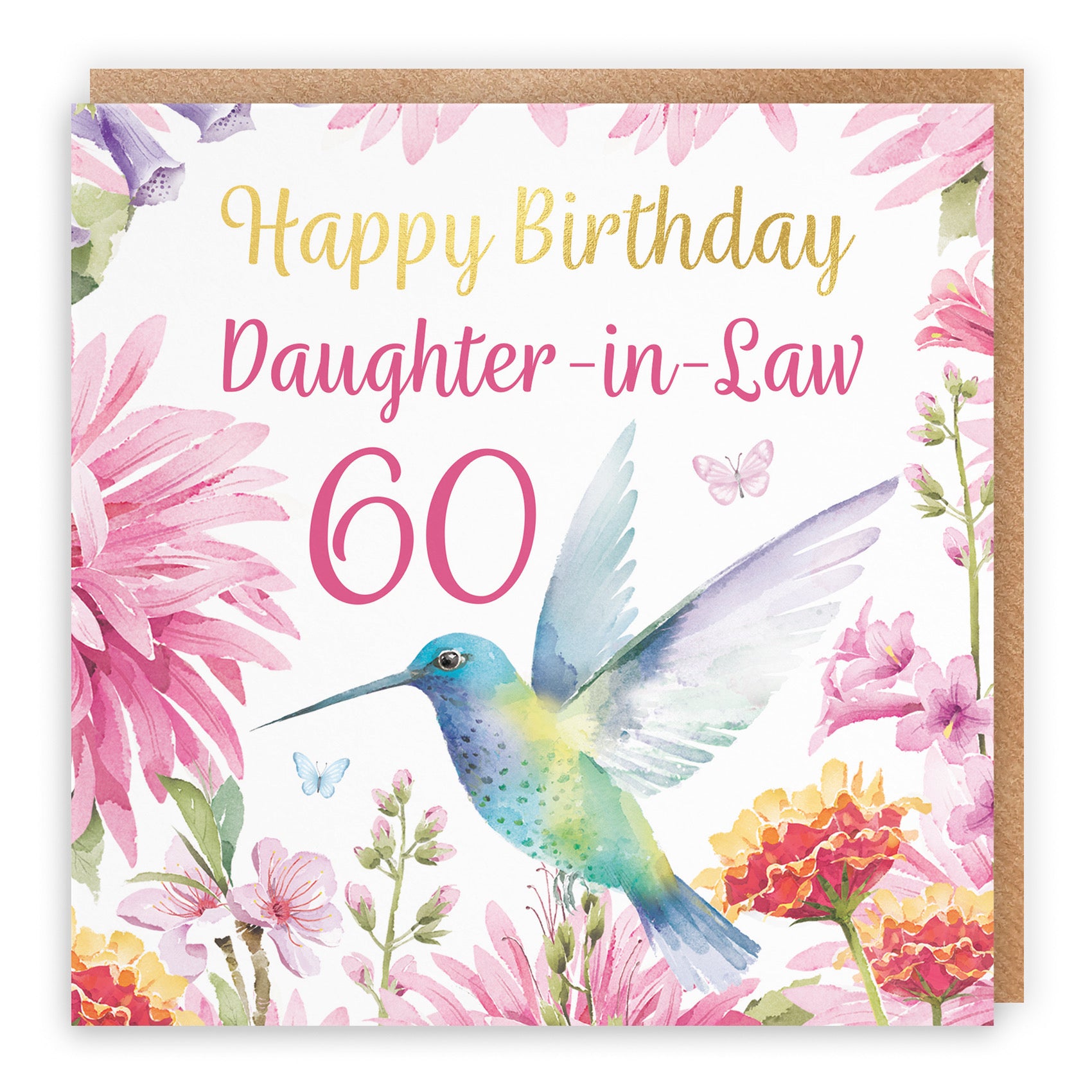 60th Daughter-in-Law Birthday Card Hummingbird Gold Foil Milo's Gallery - Default Title (B0BYMKDDBJ)