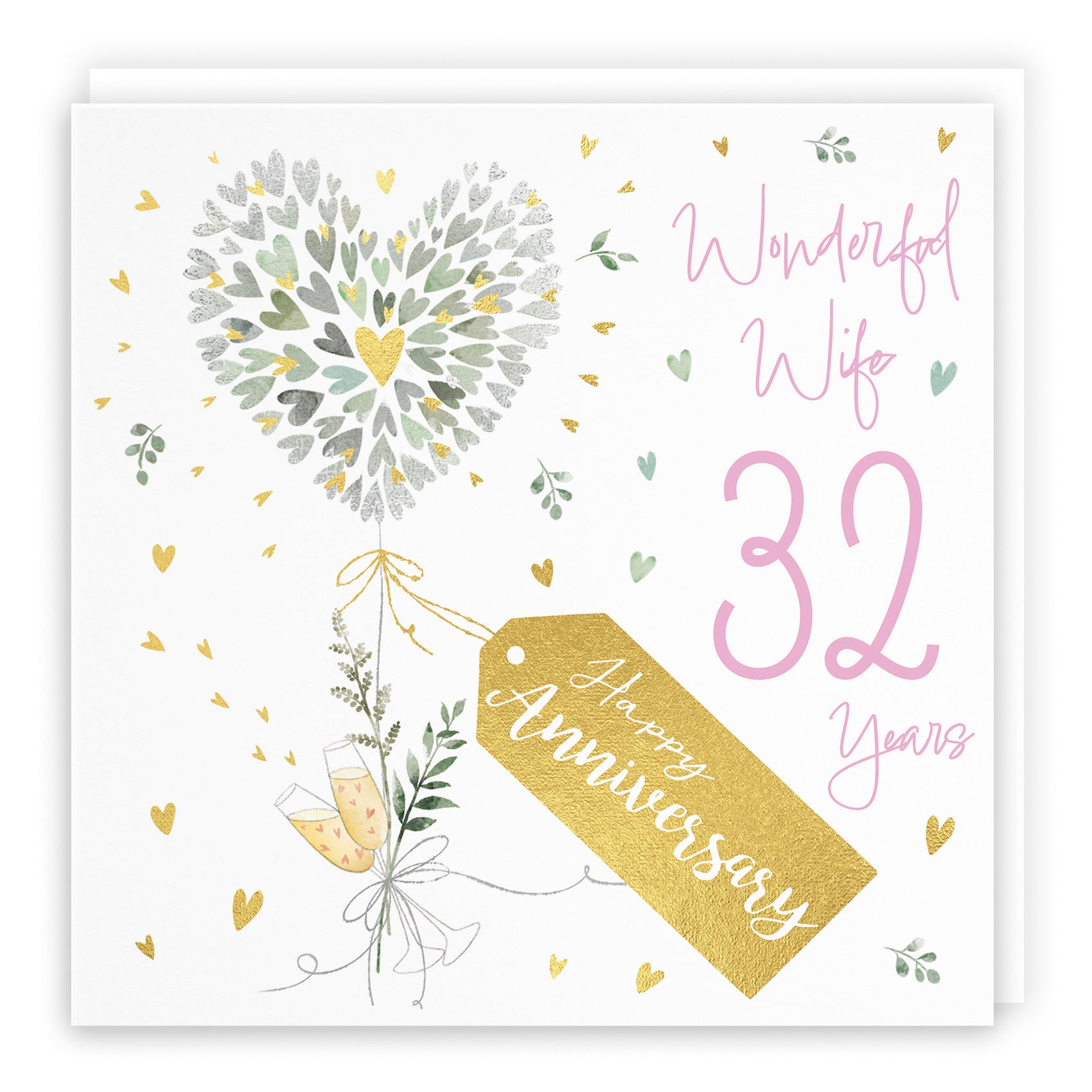 Wife 32nd Anniversary Card Contemporary Hearts Milo's Gallery - Default Title (B0CKJ449GT)