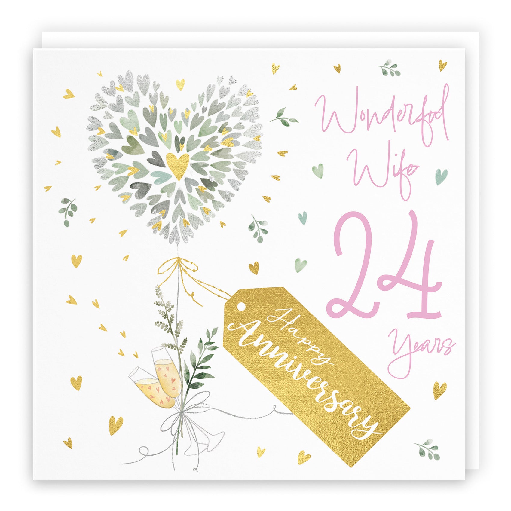 Wife 24th Anniversary Card Contemporary Hearts Milo's Gallery - Default Title (B0CKJ44KB8)