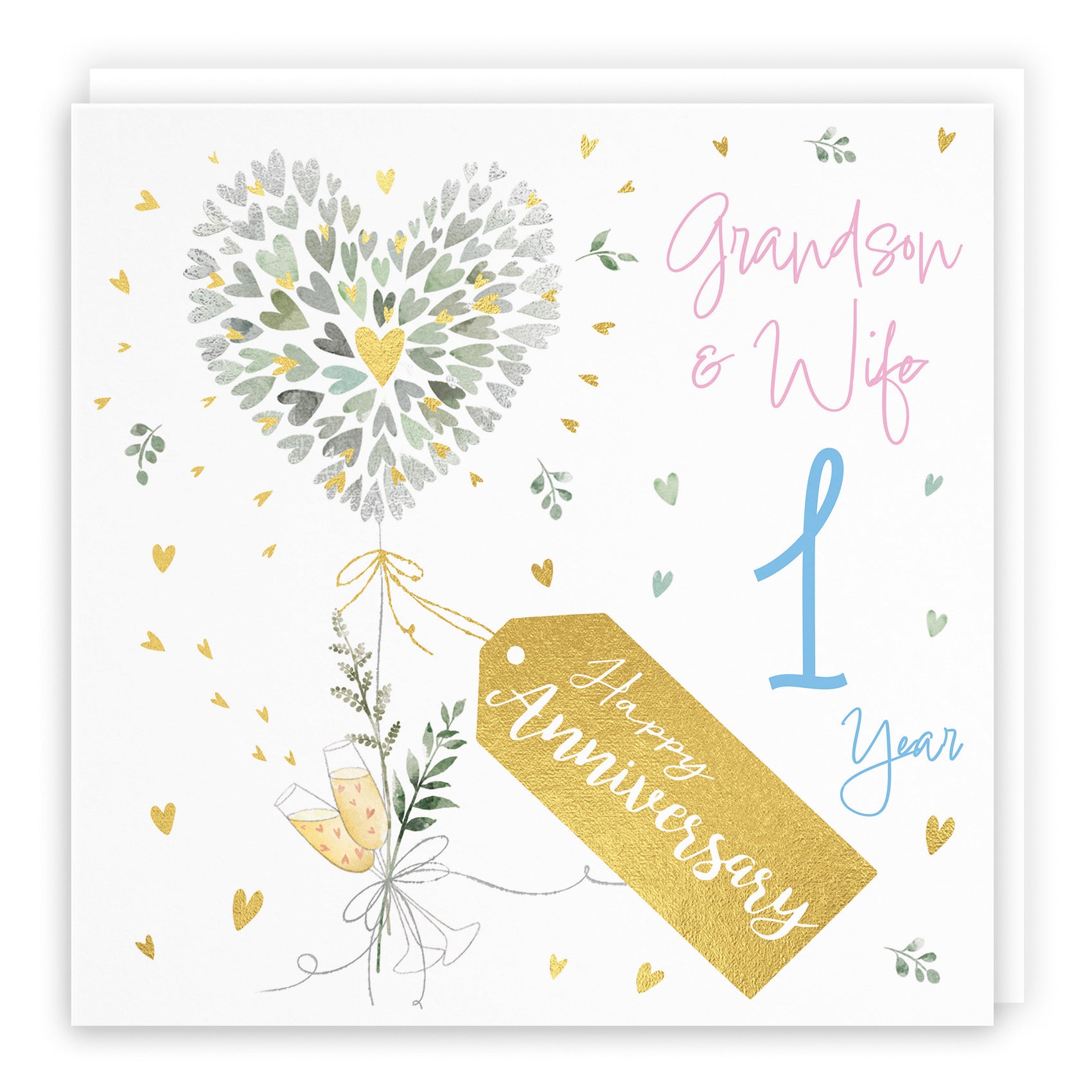 Grandson And Wife 1st Anniversary Card Contemporary Hearts Milo's Gallery - Default Title (B0CKJ4QCKG)