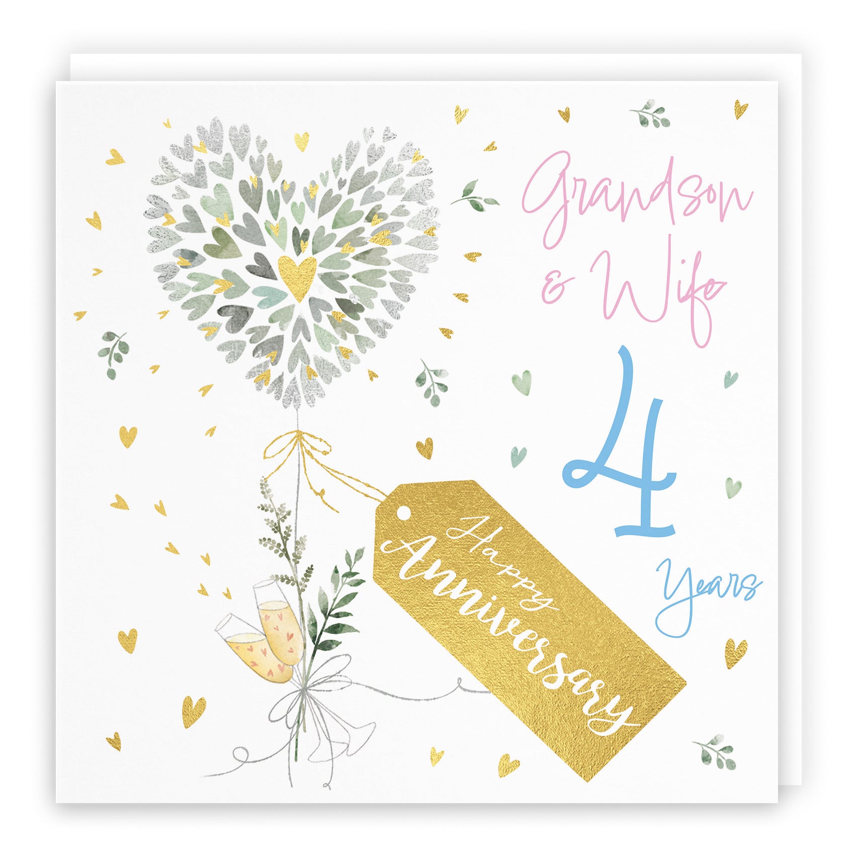 Grandson And Wife 4th Anniversary Card Contemporary Hearts Milo's Gallery - Default Title (B0CKJ5FLDZ)
