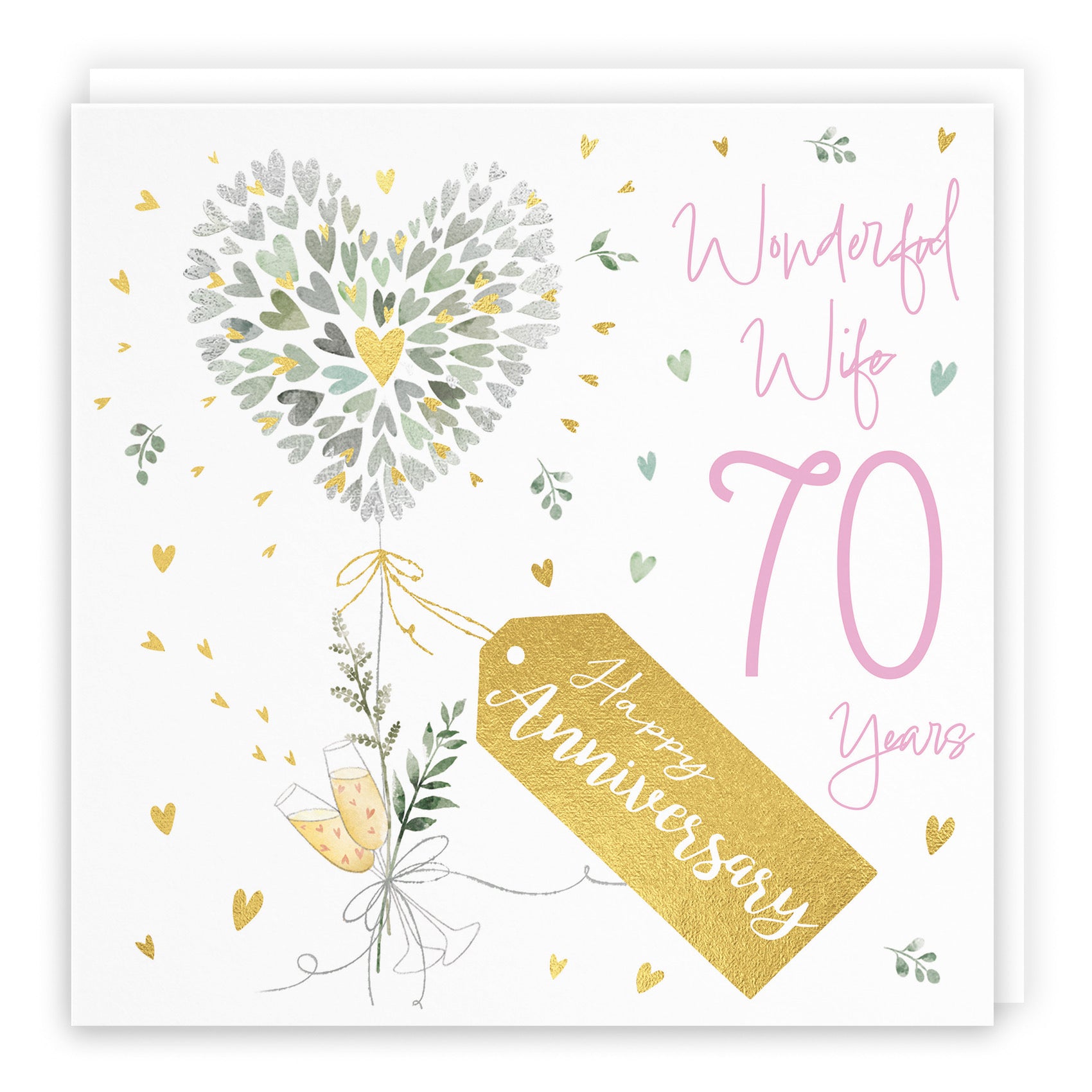 Wife 70th Anniversary Card Contemporary Hearts Milo's Gallery - Default Title (B0CKJ5RQWJ)