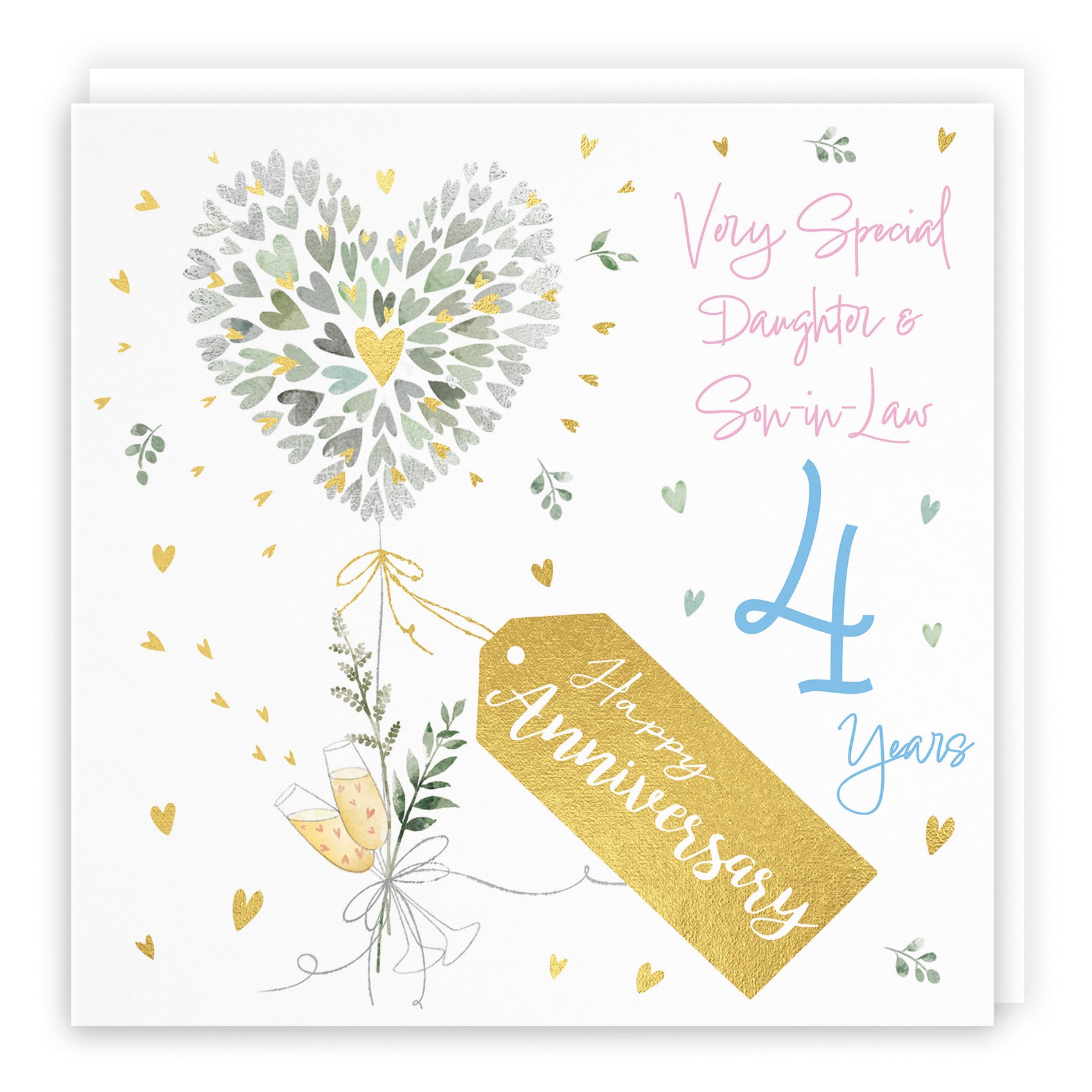 Daughter And Son-in-Law 4th Anniversary Card Contemporary Hearts Milo's Gallery - Default Title (B0CKJ644V1)