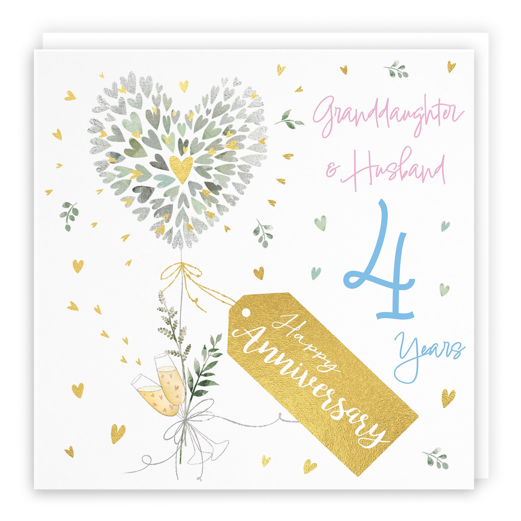 Granddaughter And Husband 4th Anniversary Card Contemporary Hearts Milo's Gallery - Default Title (B0CKJ69WV5)