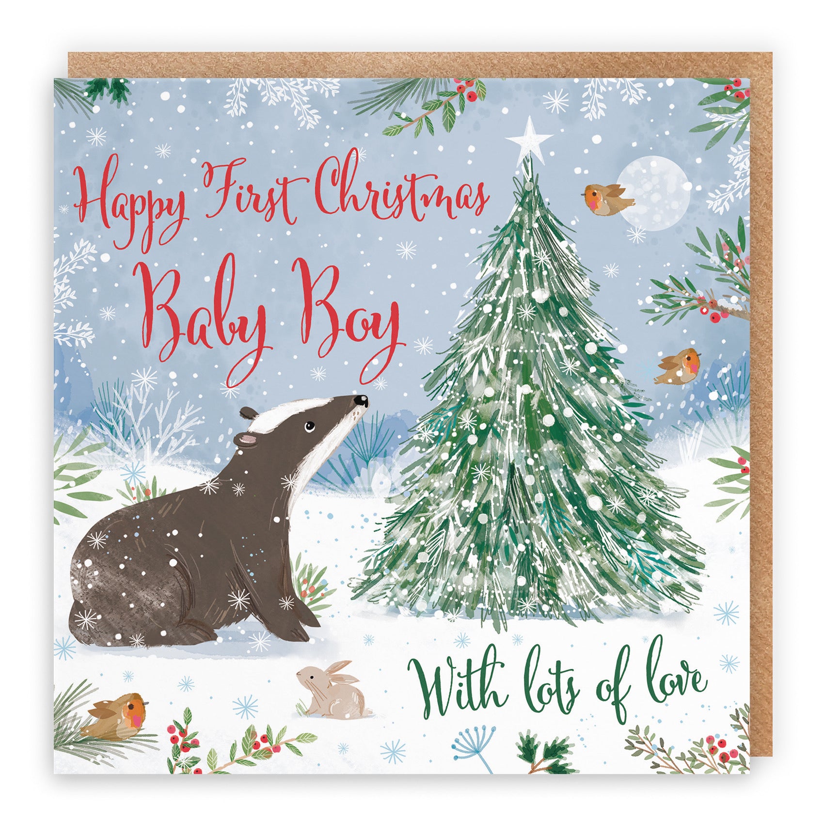 Cute Badger Baby Boy's 1st Christmas Card Nature's Treasures - Default Title (B0CMJ521YX)