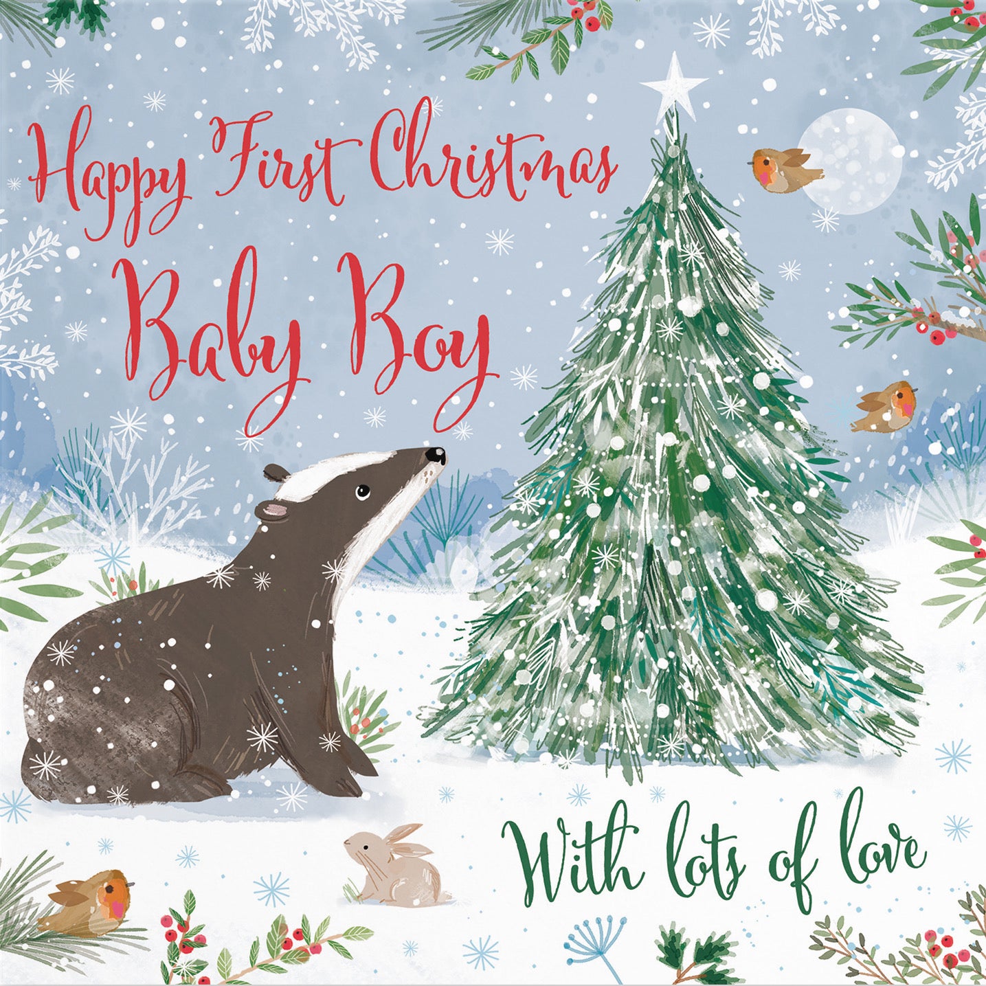 Cute Badger Baby Boy's 1st Christmas Card Nature's Treasures - Default Title (B0CMJ521YX)