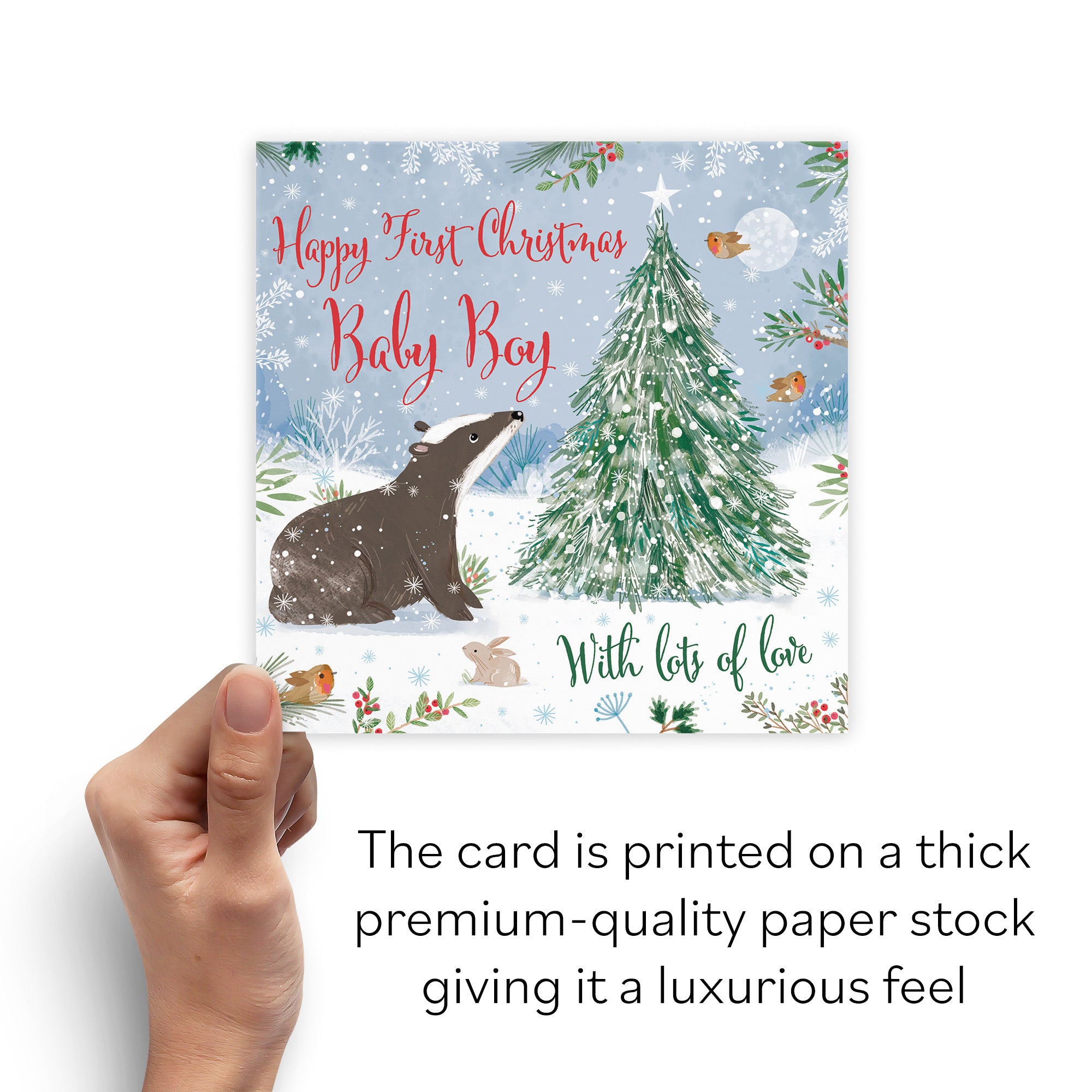 Cute Badger Baby Boy's 1st Christmas Card Nature's Treasures - Default Title (B0CMJ521YX)