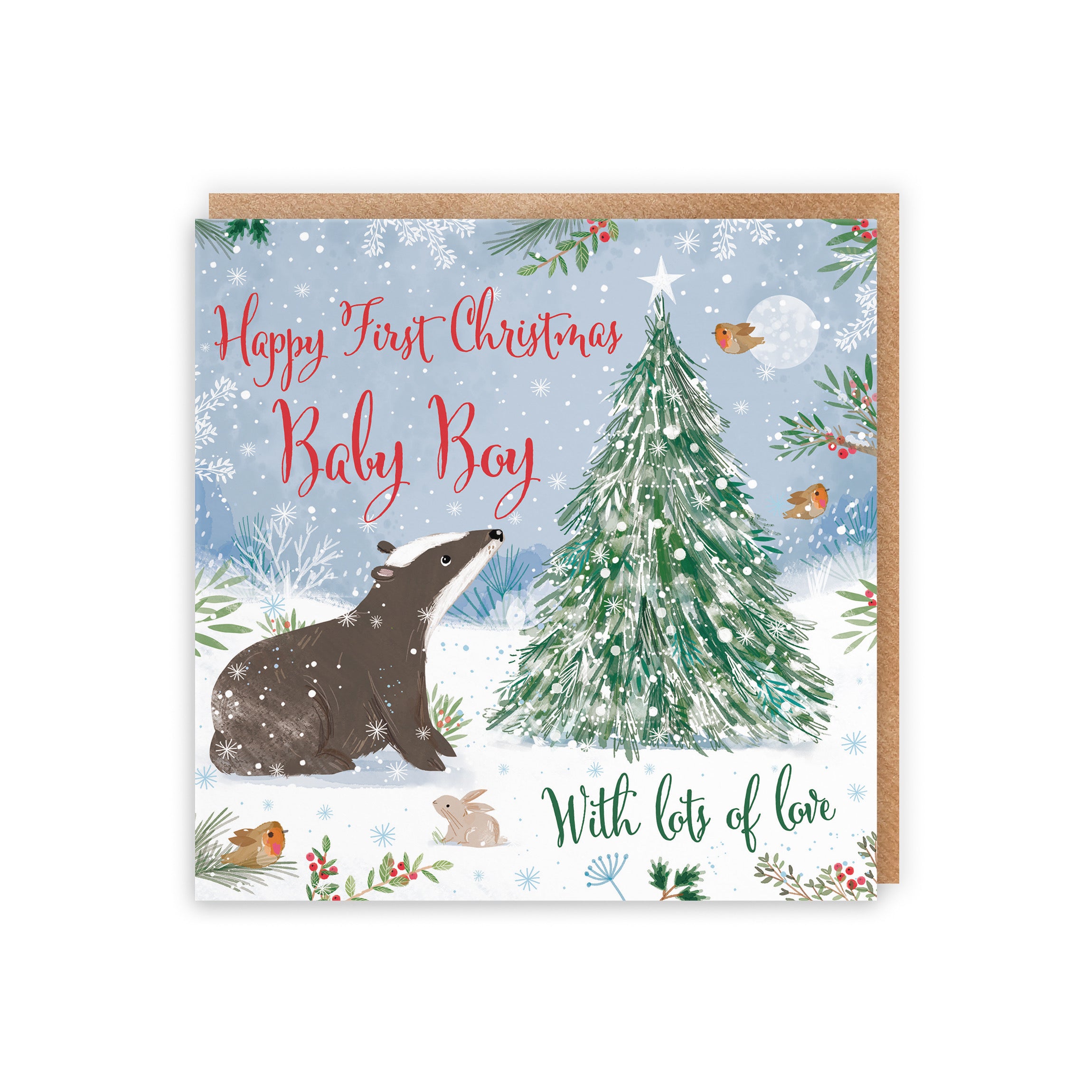 Cute Badger Baby Boy's 1st Christmas Card Nature's Treasures - Default Title (B0CMJ521YX)