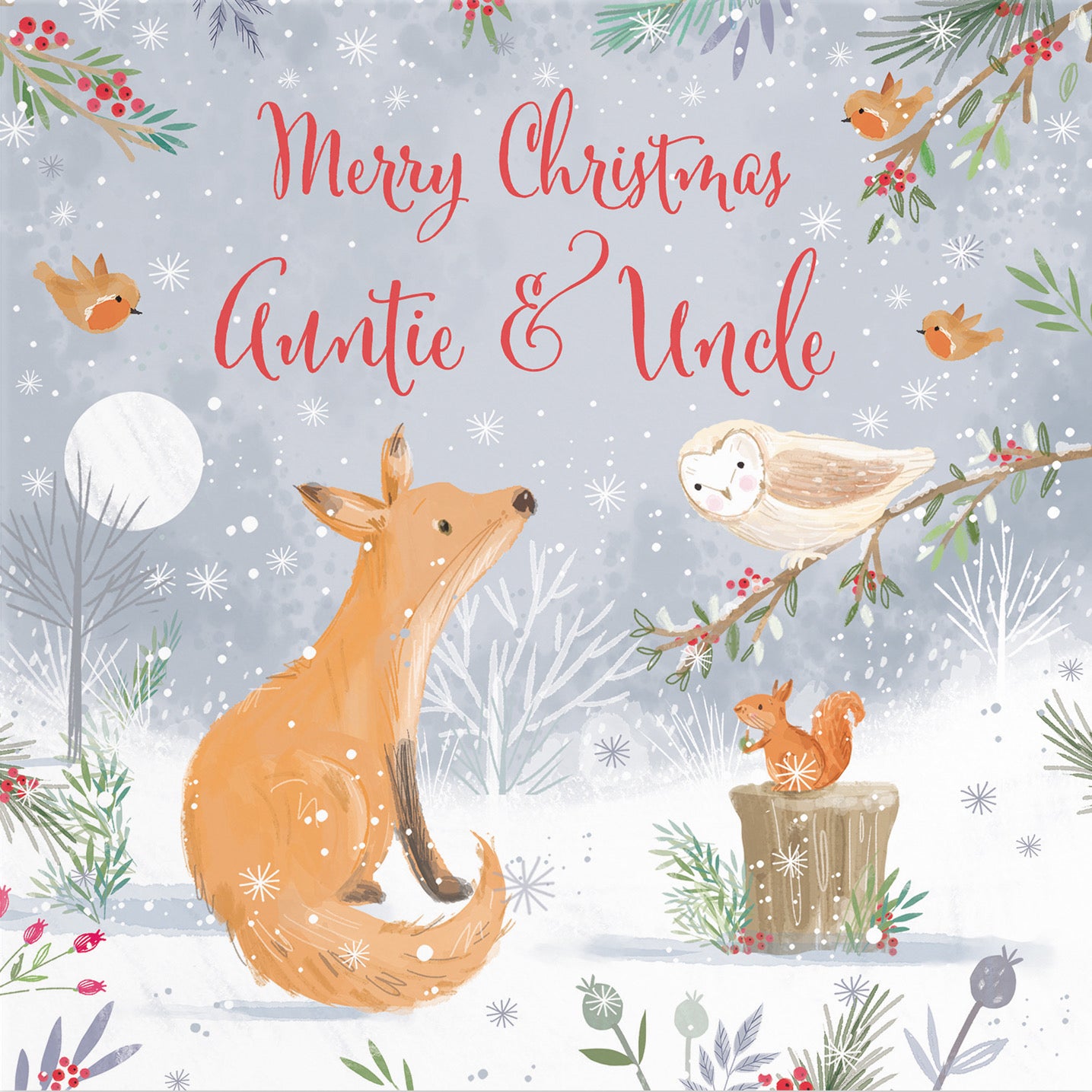 Auntie And Uncle Cute Fox Christmas Card Nature's Treasures - Default Title (B0CMJ5VZ1Z)