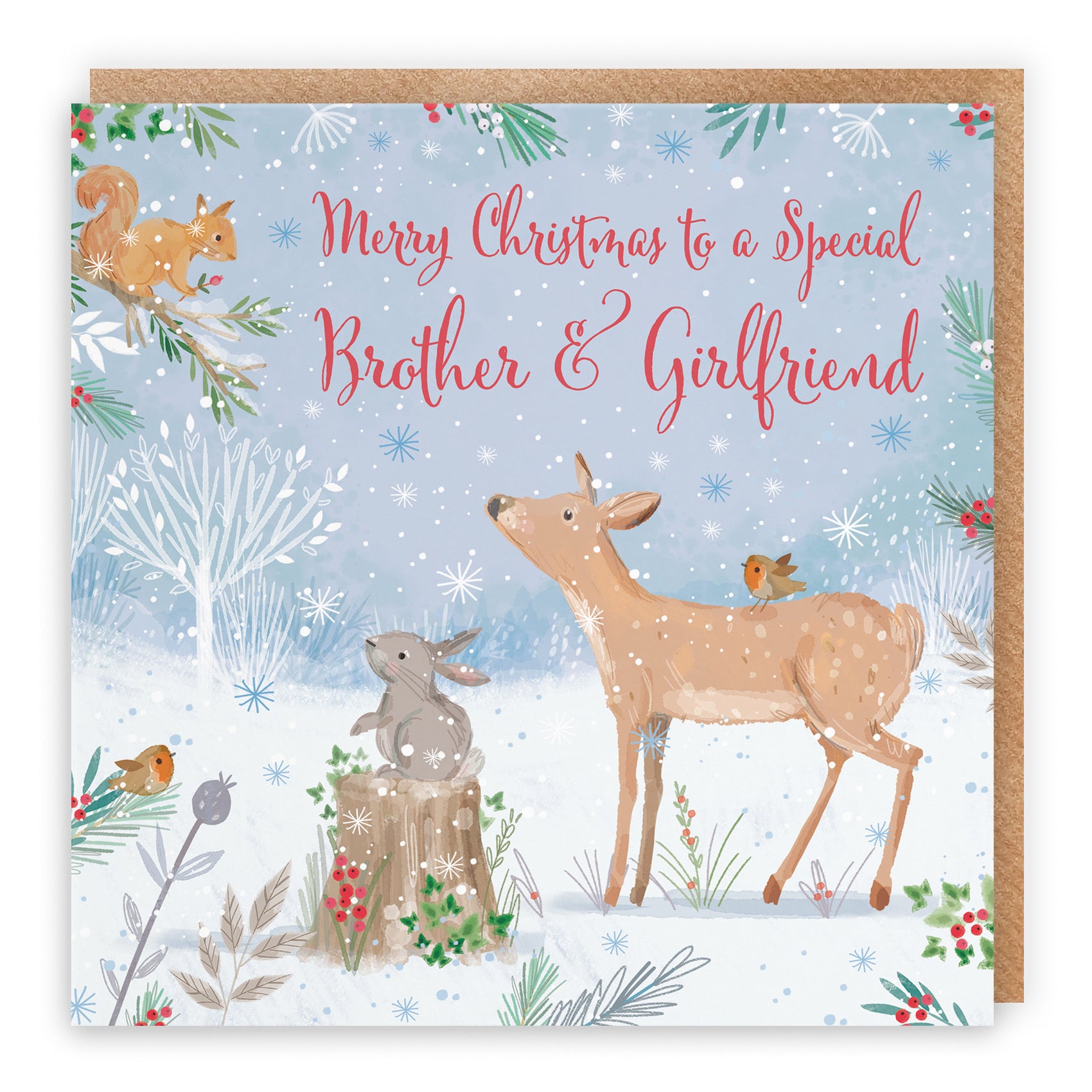 Cute Deer Brother And Girlfriend Christmas Card Nature's Treasures - Default Title (B0CMJ6C2T7)