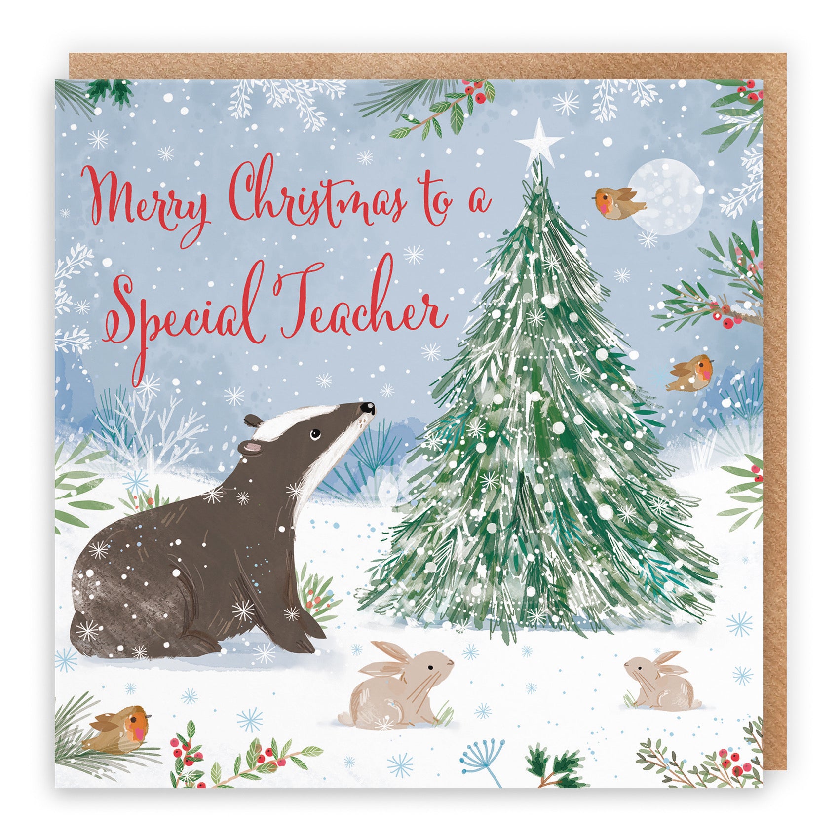 Cute Badger Teacher Christmas Card Nature's Treasures - Default Title (B0CMJ6LLKL)