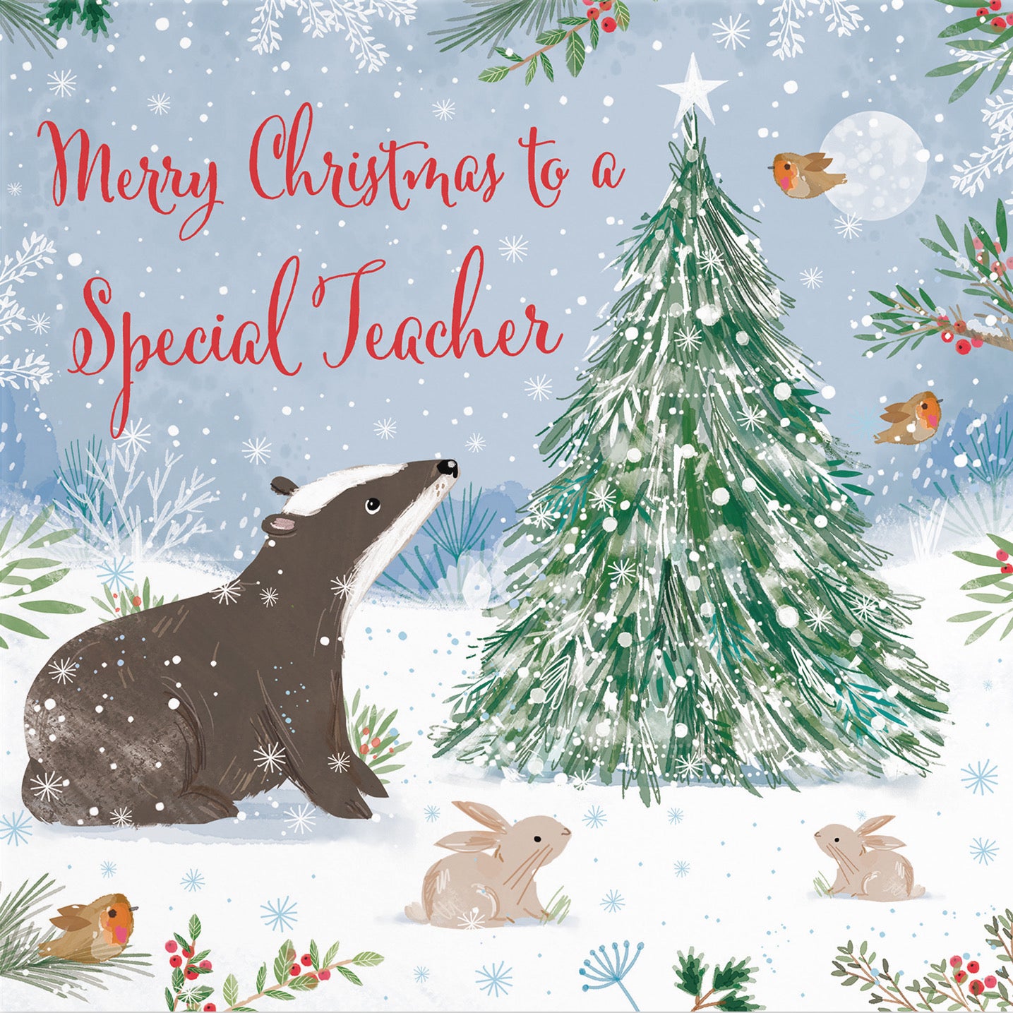 Cute Badger Teacher Christmas Card Nature's Treasures - Default Title (B0CMJ6LLKL)