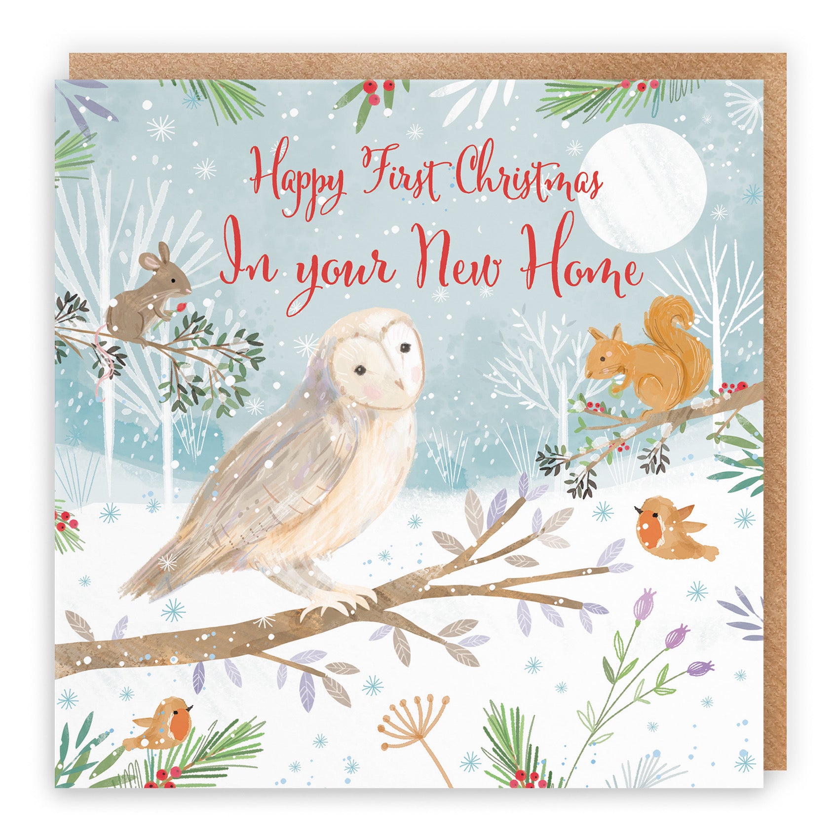 1st Christmas In New Home Cute Owl Card Nature's Treasures - Default Title (B0CMJ6R15L)