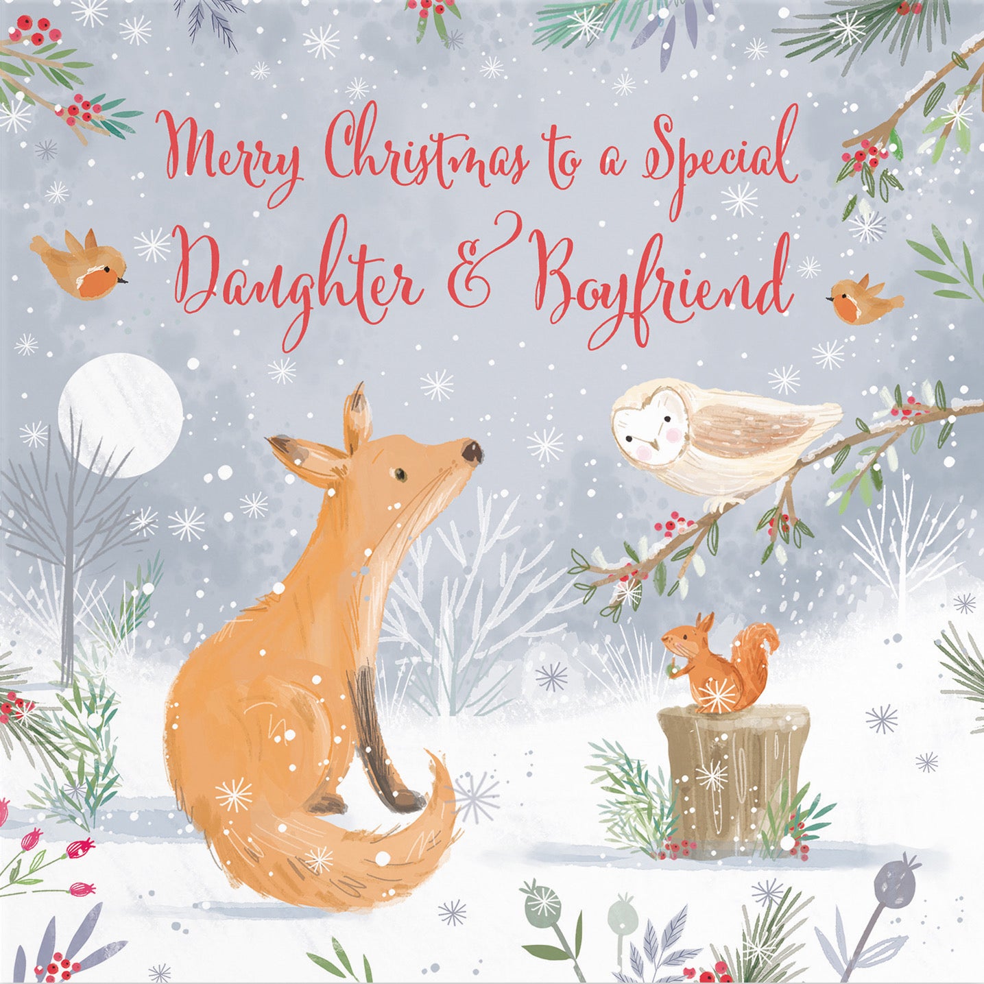 Daughter And Boyfriend Cute Fox Christmas Card Nature's Treasures - Default Title (B0CMJ71752)