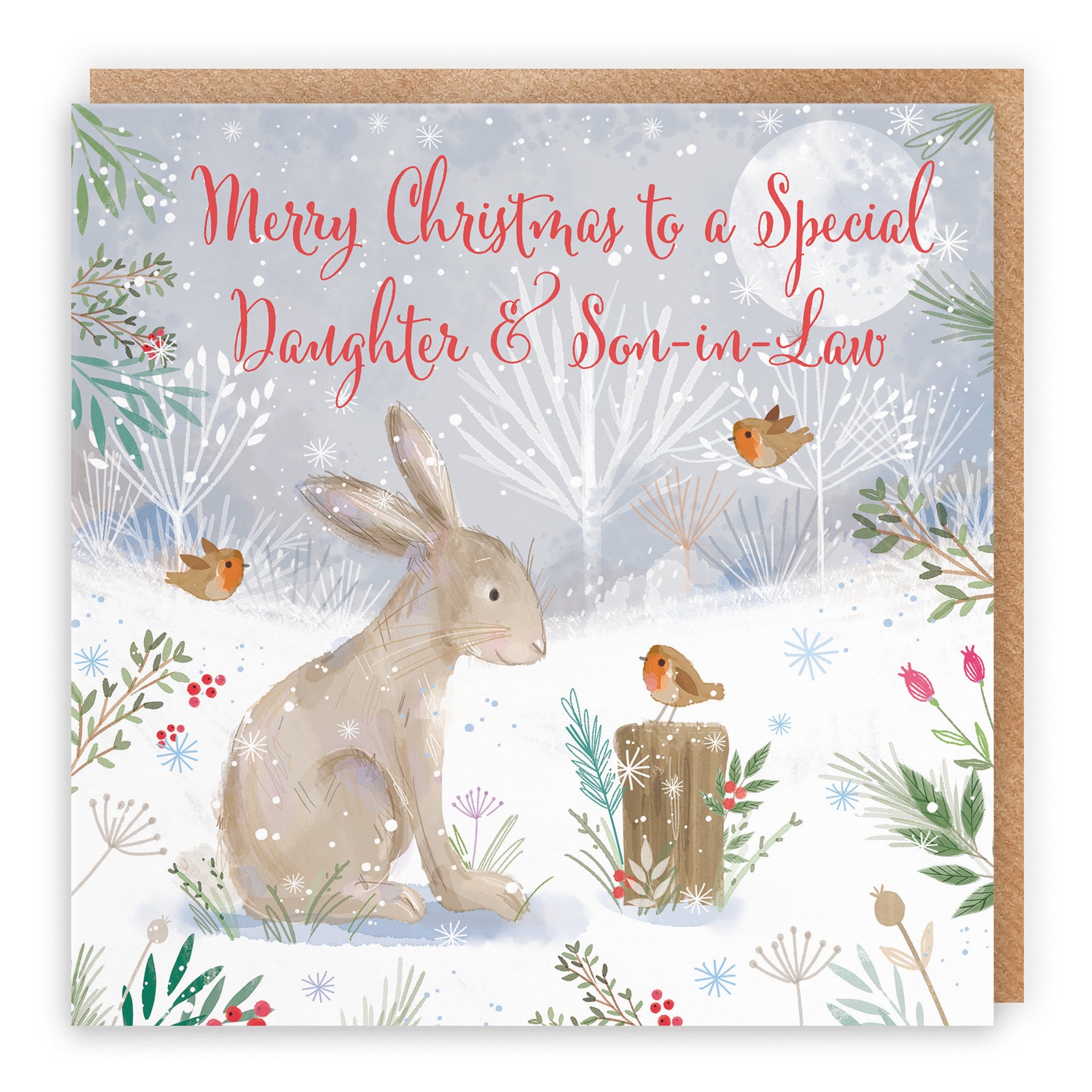 Daughter And Son In Law Cute Hare Christmas Card Nature's Treasures - Default Title (B0CMJ7CKQT)