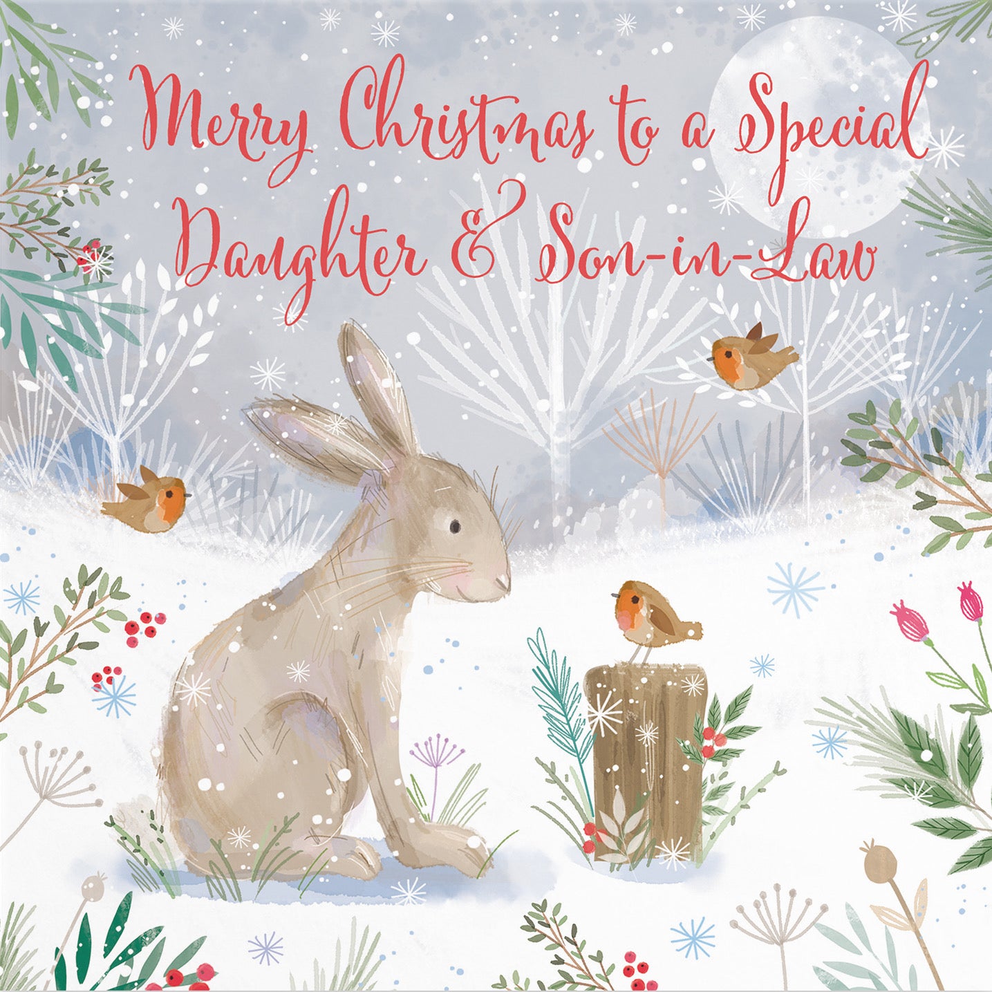 Daughter And Son In Law Cute Hare Christmas Card Nature's Treasures - Default Title (B0CMJ7CKQT)