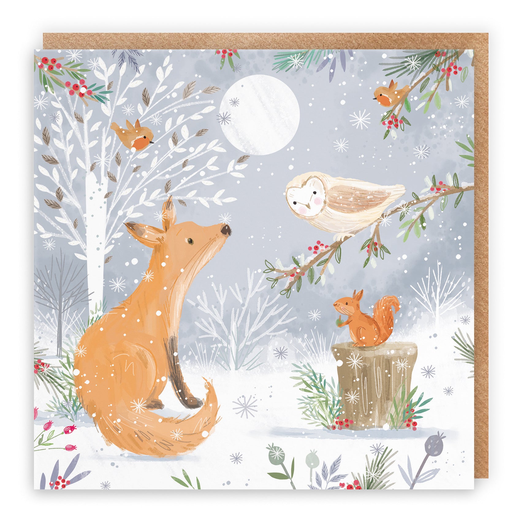 Fox Family Fun Christmas Card Nature's Treasures - Default Title (B0CMJ7M5P6)