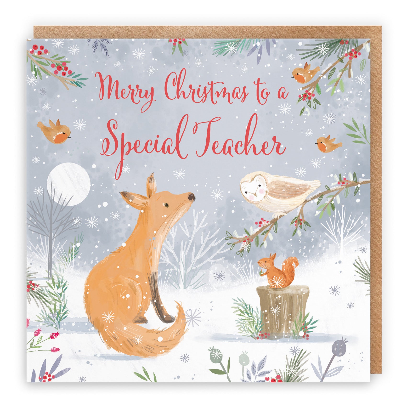 Cute Fox Teacher Christmas Card Nature's Treasures - Default Title (B0CMJ82FT5)