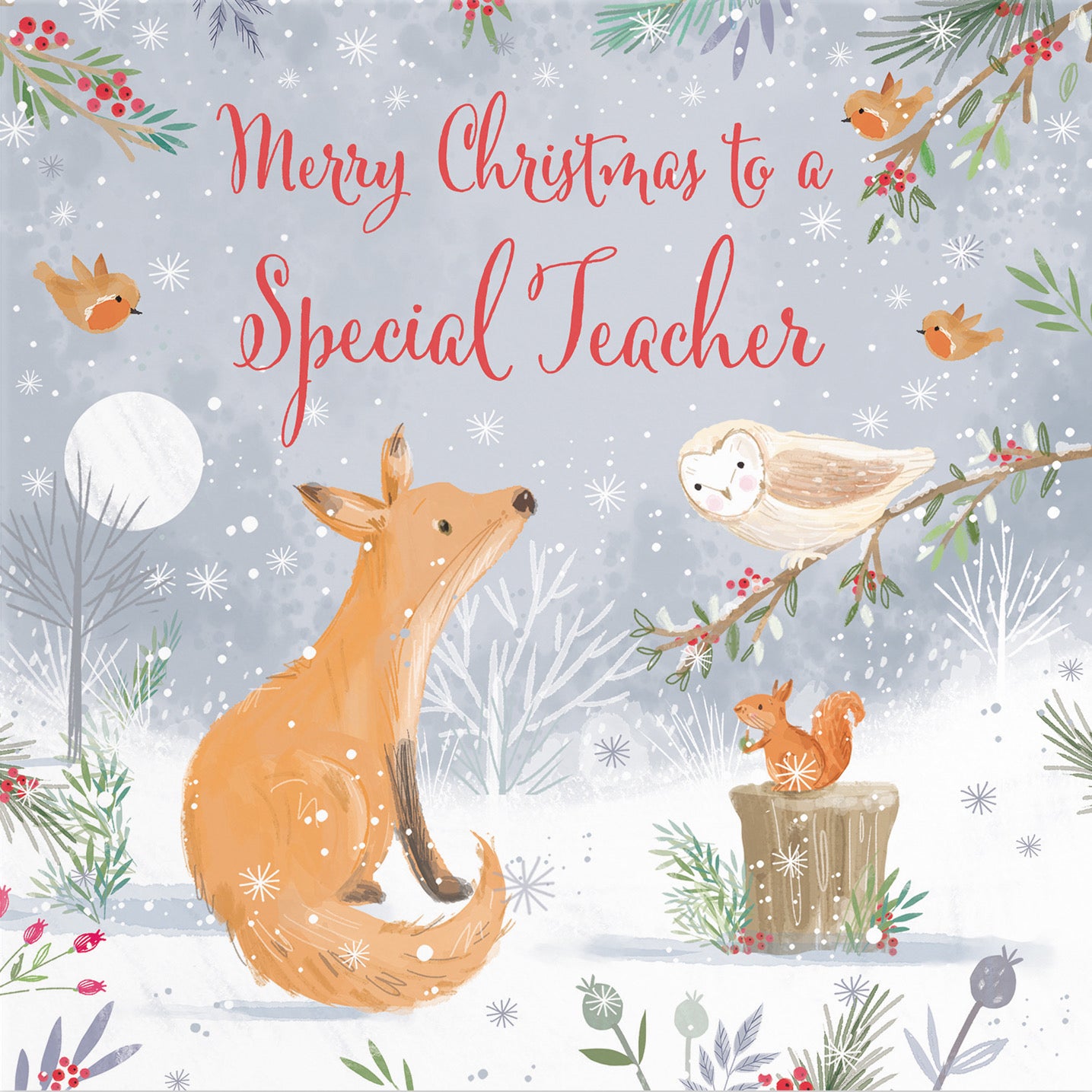 Cute Fox Teacher Christmas Card Nature's Treasures - Default Title (B0CMJ82FT5)