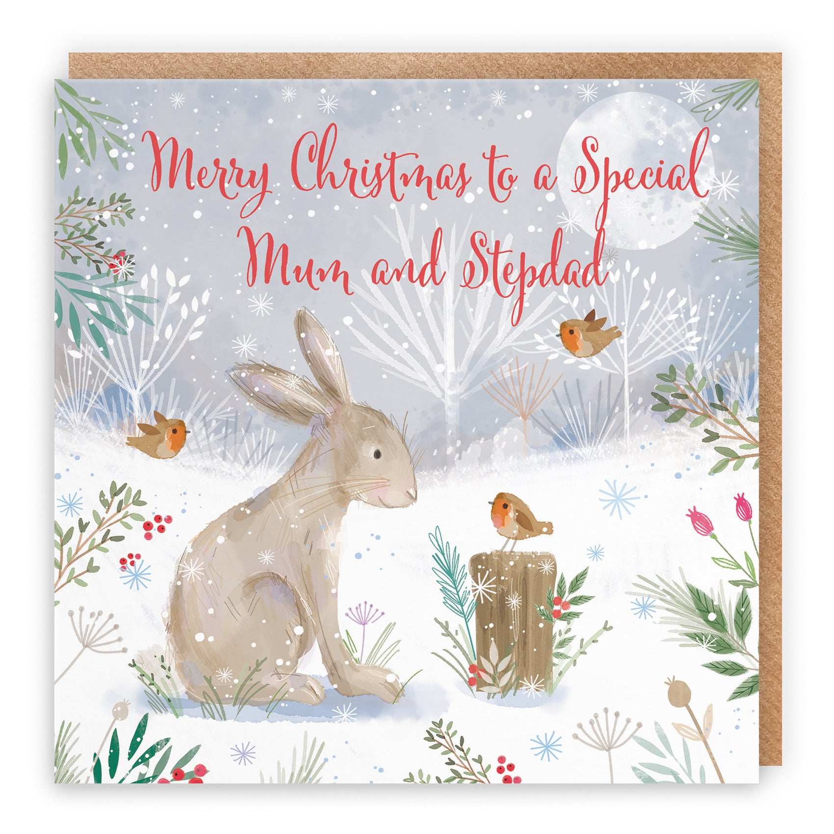 Mum And Stepdad Cute Hare Christmas Card Nature's Treasures - Default Title (B0CMJ876XD)