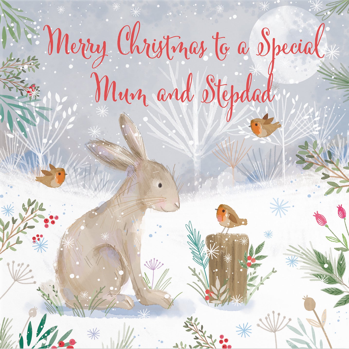 Mum And Stepdad Cute Hare Christmas Card Nature's Treasures - Default Title (B0CMJ876XD)