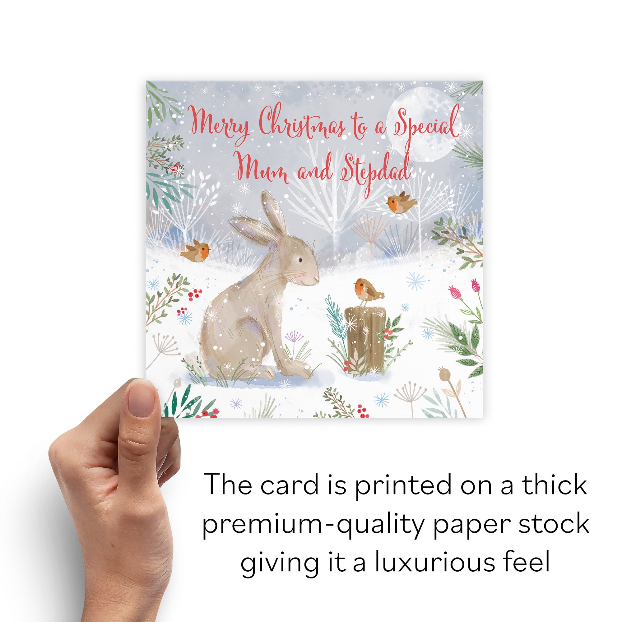 Mum And Stepdad Cute Hare Christmas Card Nature's Treasures - Default Title (B0CMJ876XD)