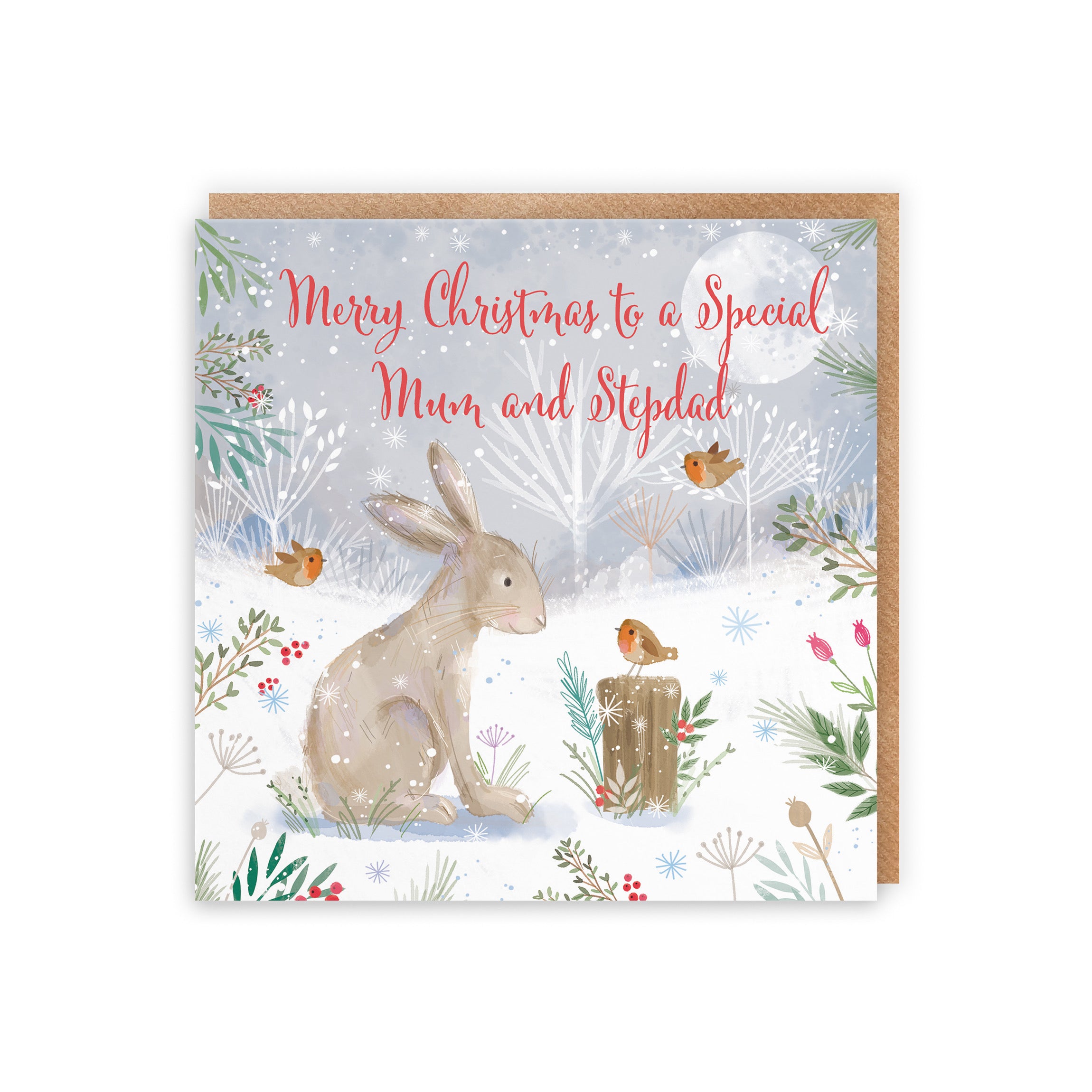 Mum And Stepdad Cute Hare Christmas Card Nature's Treasures - Default Title (B0CMJ876XD)