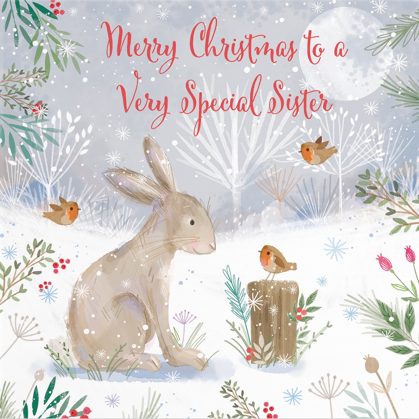 Sister Cute Hare Christmas Card Nature's Treasures - Default Title (B0CMJ87BXN)