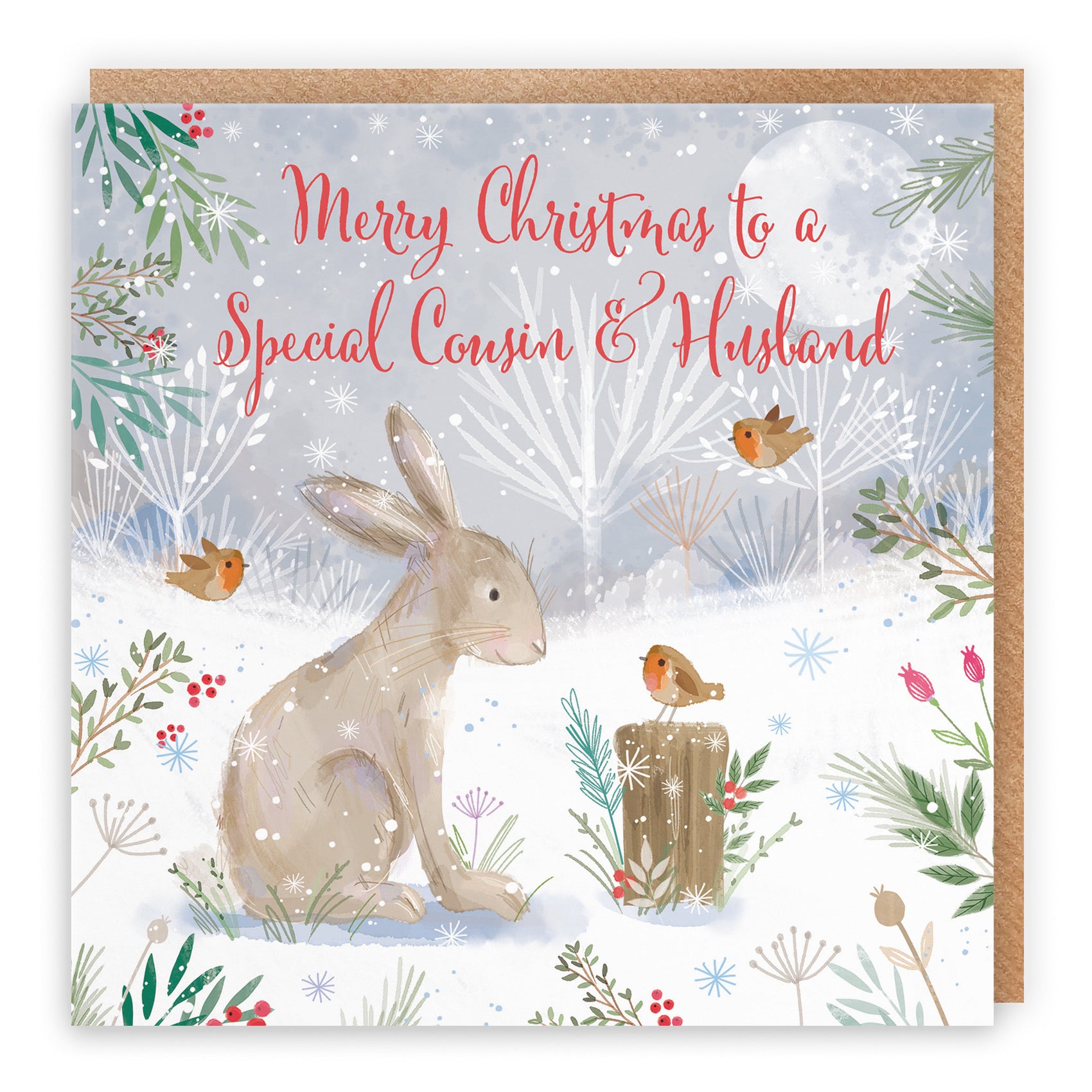 Cousin And Husband Cute Hare Christmas Card Nature's Treasures - Default Title (B0CMJ898K2)