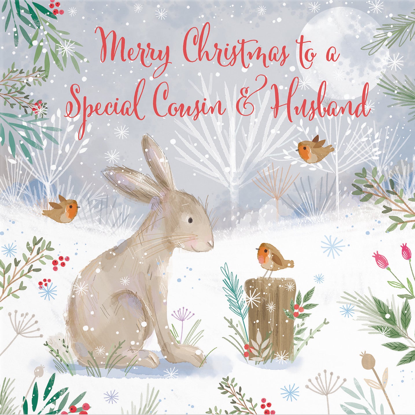 Cousin And Husband Cute Hare Christmas Card Nature's Treasures - Default Title (B0CMJ898K2)