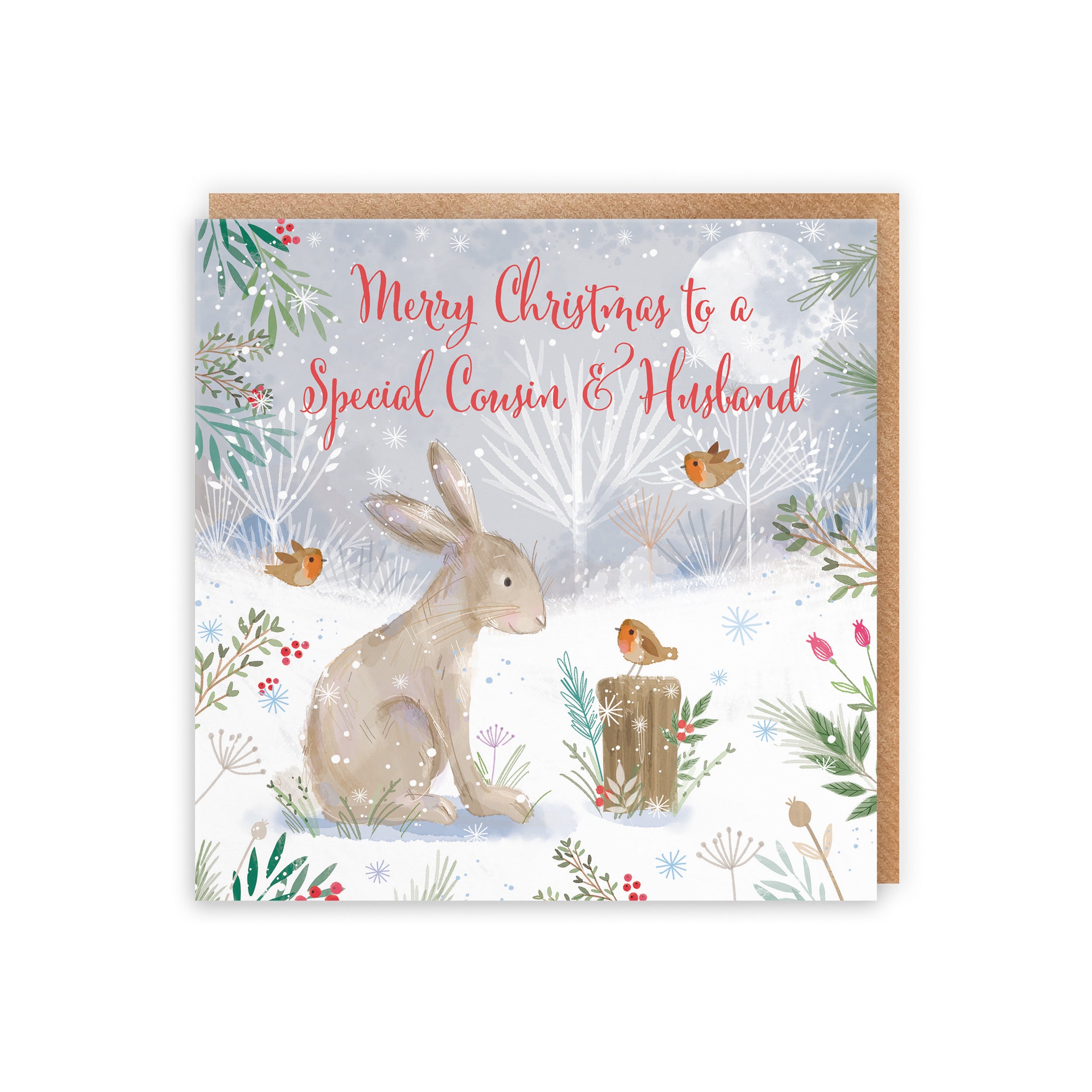 Cousin And Husband Cute Hare Christmas Card Nature's Treasures - Default Title (B0CMJ898K2)