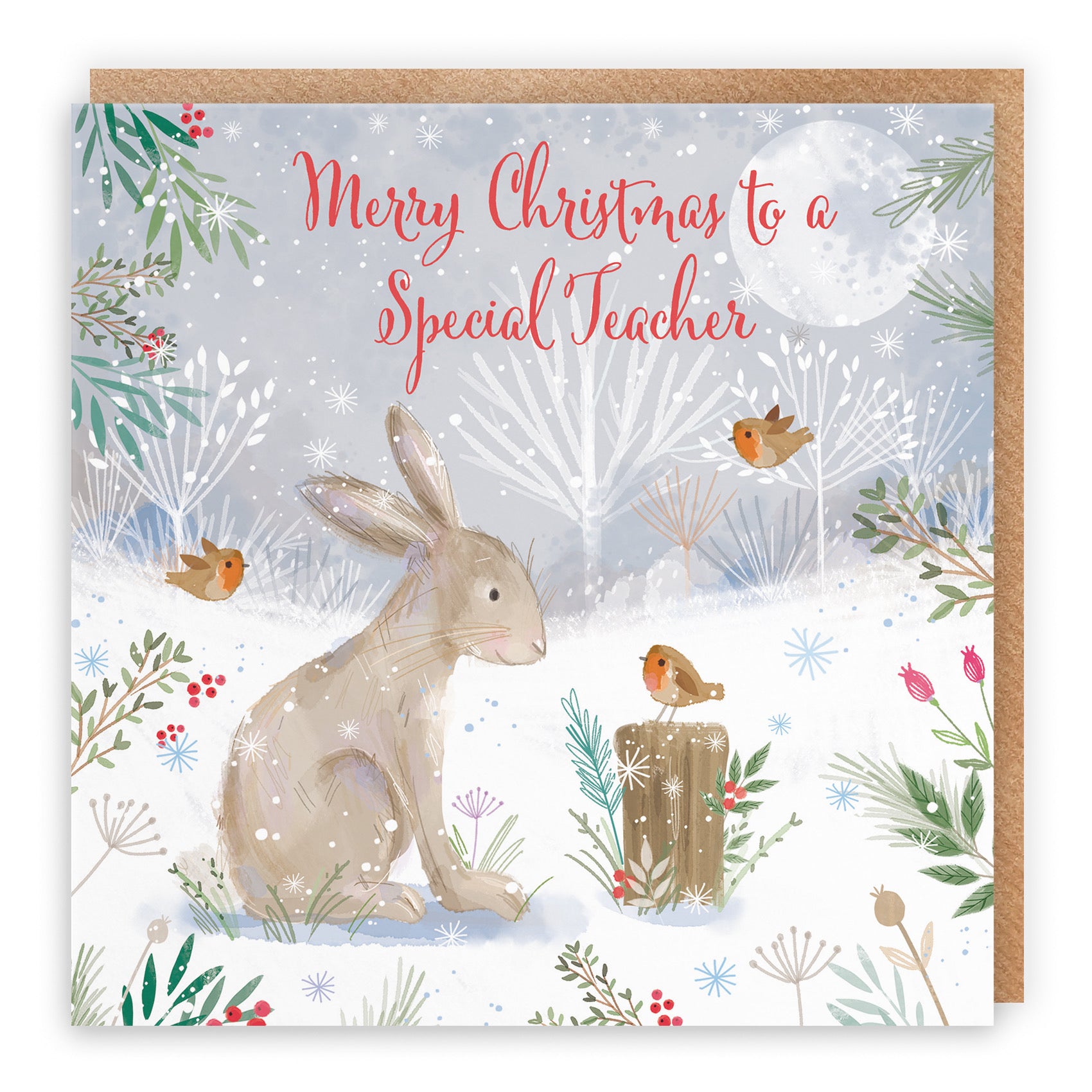 Cute Hare Teacher Christmas Card Nature's Treasures - Default Title (B0CMJ8GWVB)