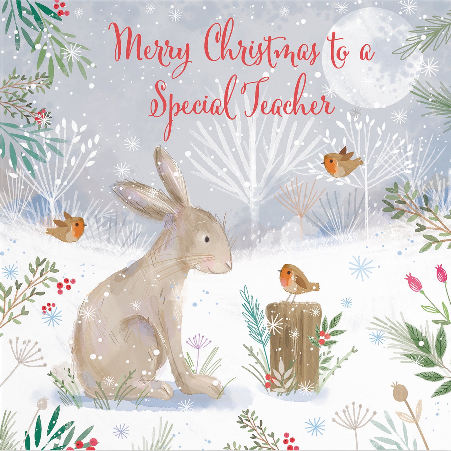 Cute Hare Teacher Christmas Card Nature's Treasures - Default Title (B0CMJ8GWVB)