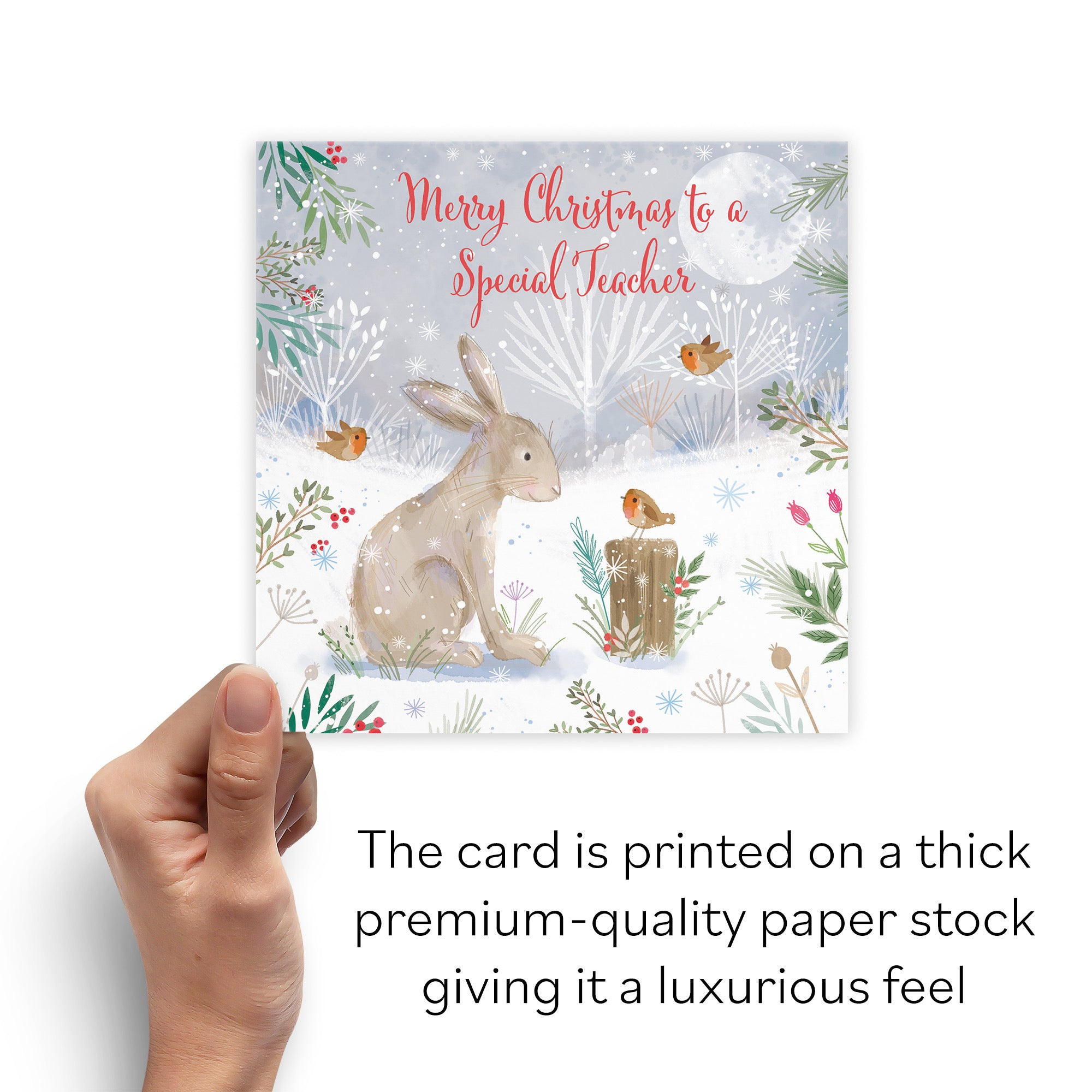 Cute Hare Teacher Christmas Card Nature's Treasures - Default Title (B0CMJ8GWVB)