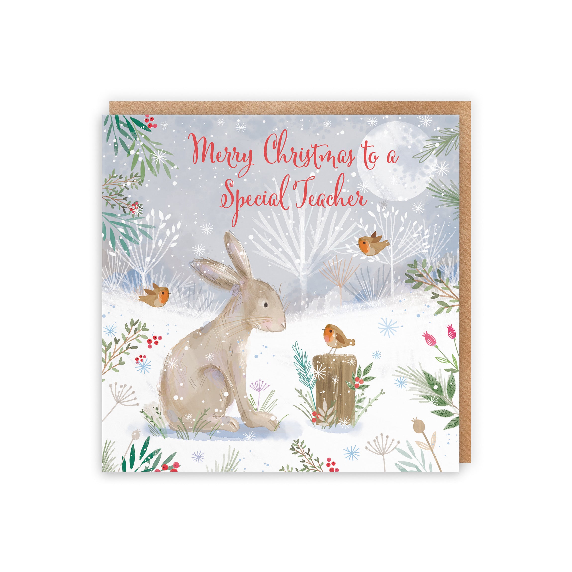 Cute Hare Teacher Christmas Card Nature's Treasures - Default Title (B0CMJ8GWVB)