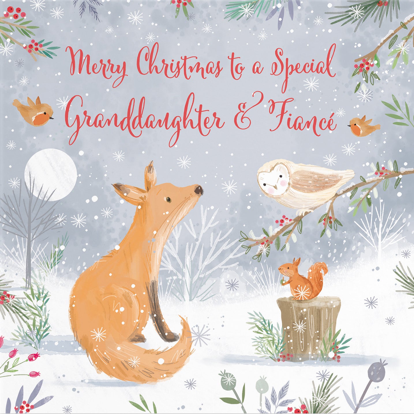 Granddaughter And Fiancé Cute Fox Christmas Card Nature's Treasures - Default Title (B0CMJ8PGH3)