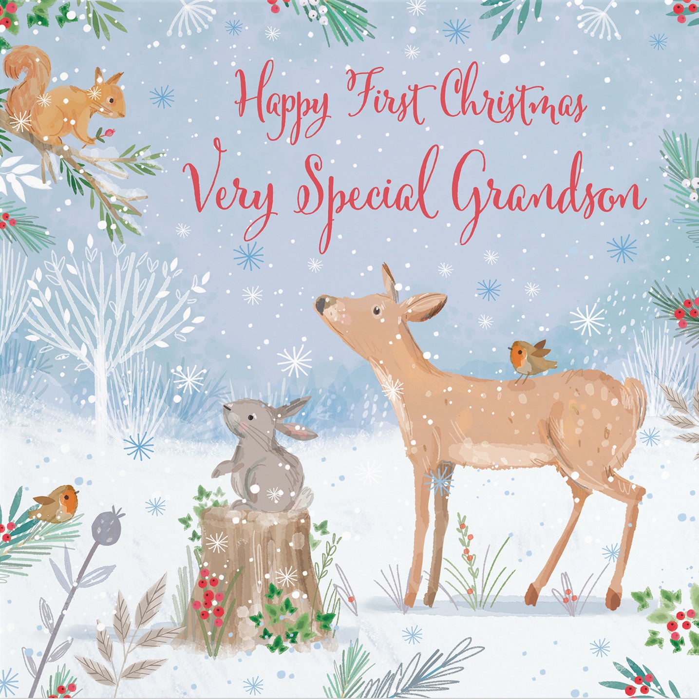 Cute Deer Grandson's 1st Christmas Card Nature's Treasures - Default Title (B0CMJ8S4KY)