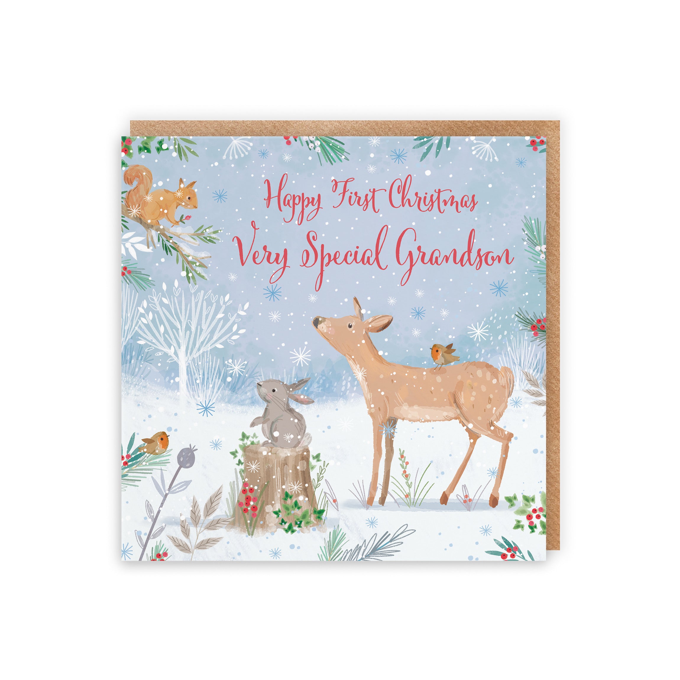 Cute Deer Grandson's 1st Christmas Card Nature's Treasures - Default Title (B0CMJ8S4KY)