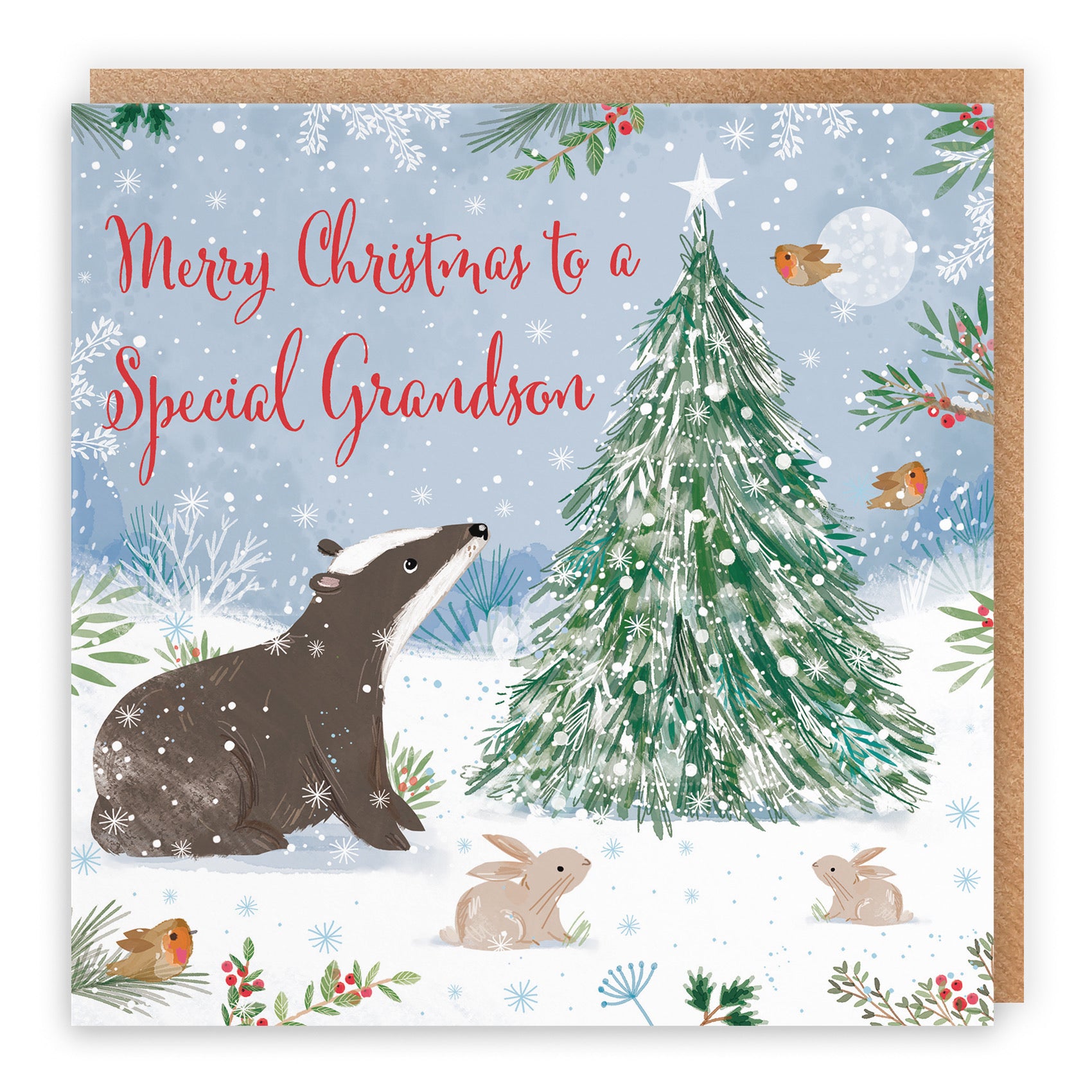 Badger Grandson Christmas Card Nature's Treasures - Default Title (B0CMJ8XLMS)