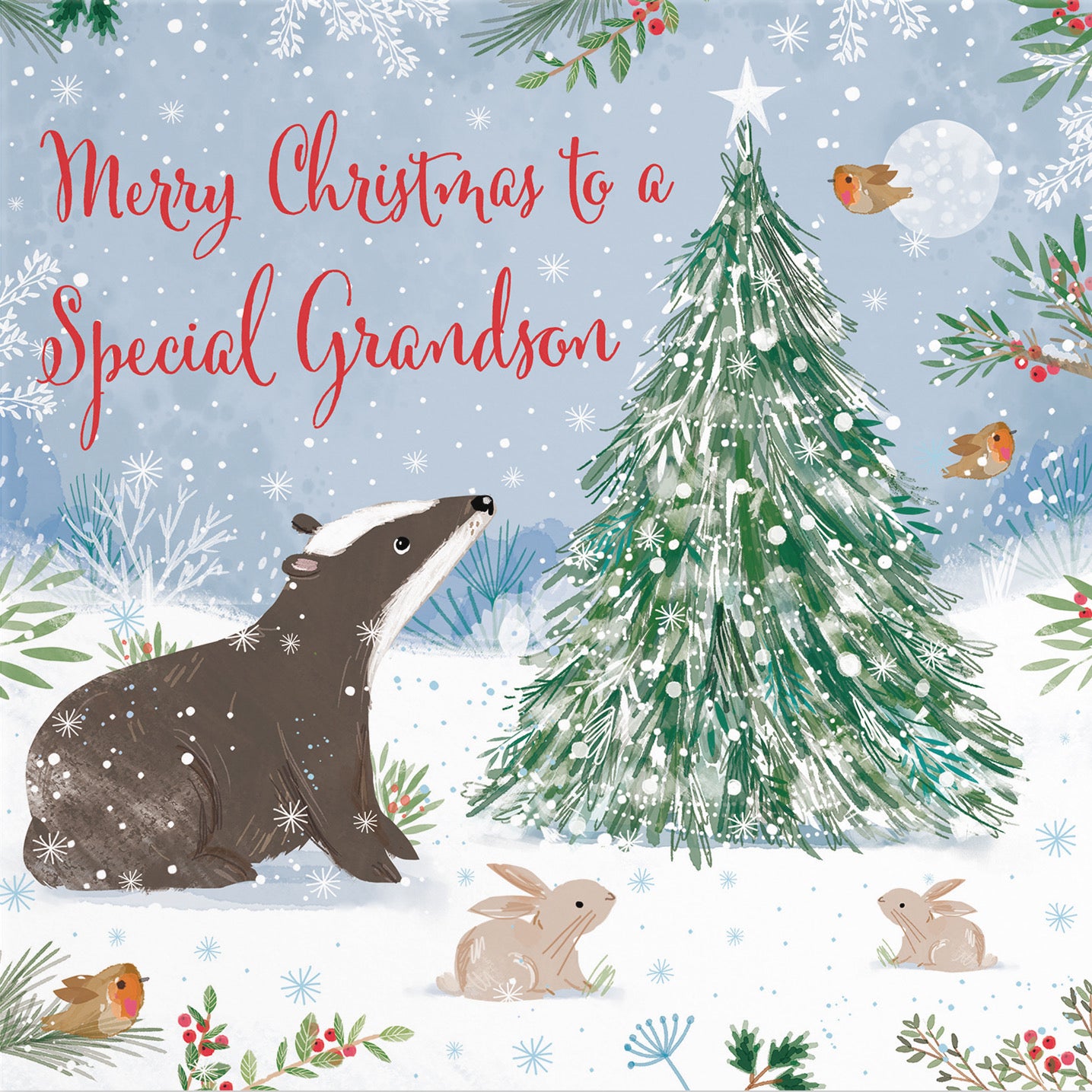 Badger Grandson Christmas Card Nature's Treasures - Default Title (B0CMJ8XLMS)