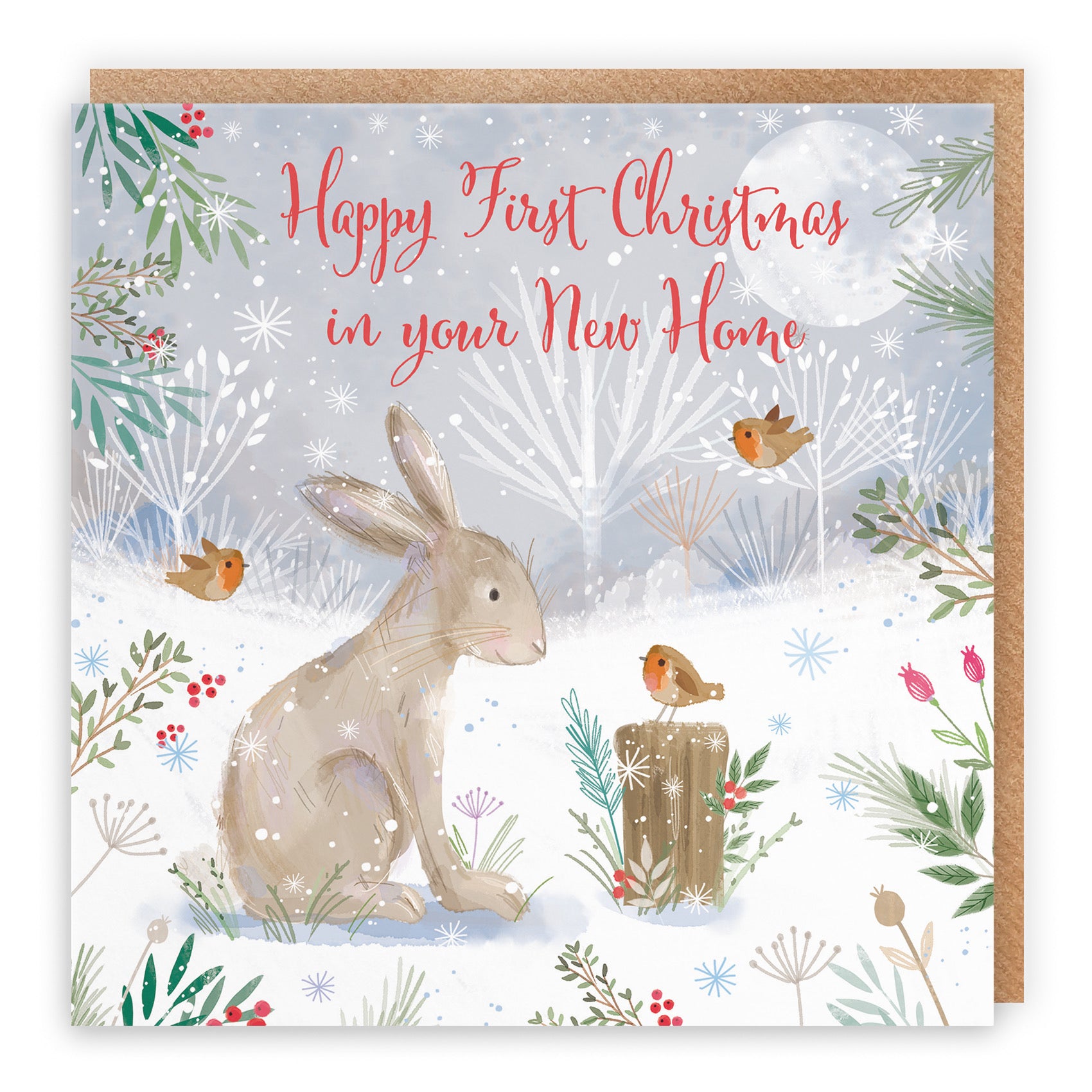 1st Christmas In Your New Home Cute Hare Card Nature's Treasures - Default Title (B0CMJ97VXB)