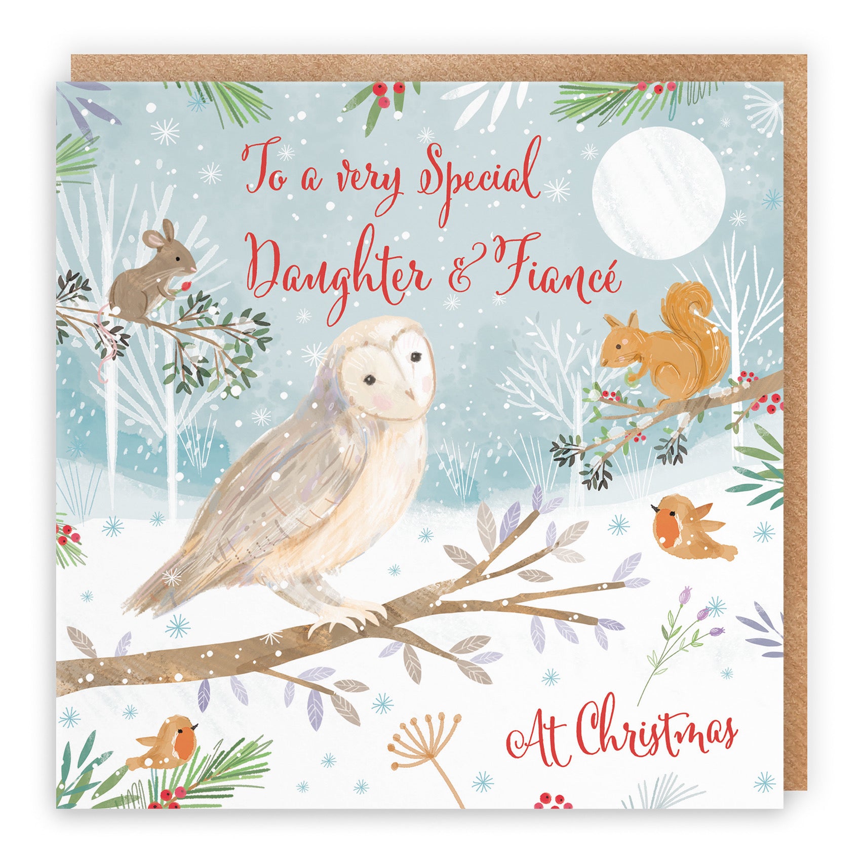 Daughter And Fiancé Cute Owl Christmas Card Nature's Treasures - Default Title (B0CMJ98J8C)