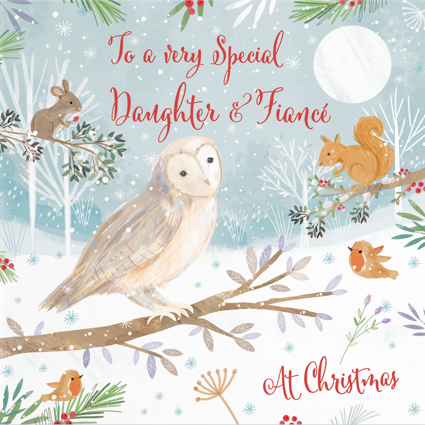 Daughter And Fiancé Cute Owl Christmas Card Nature's Treasures - Default Title (B0CMJ98J8C)