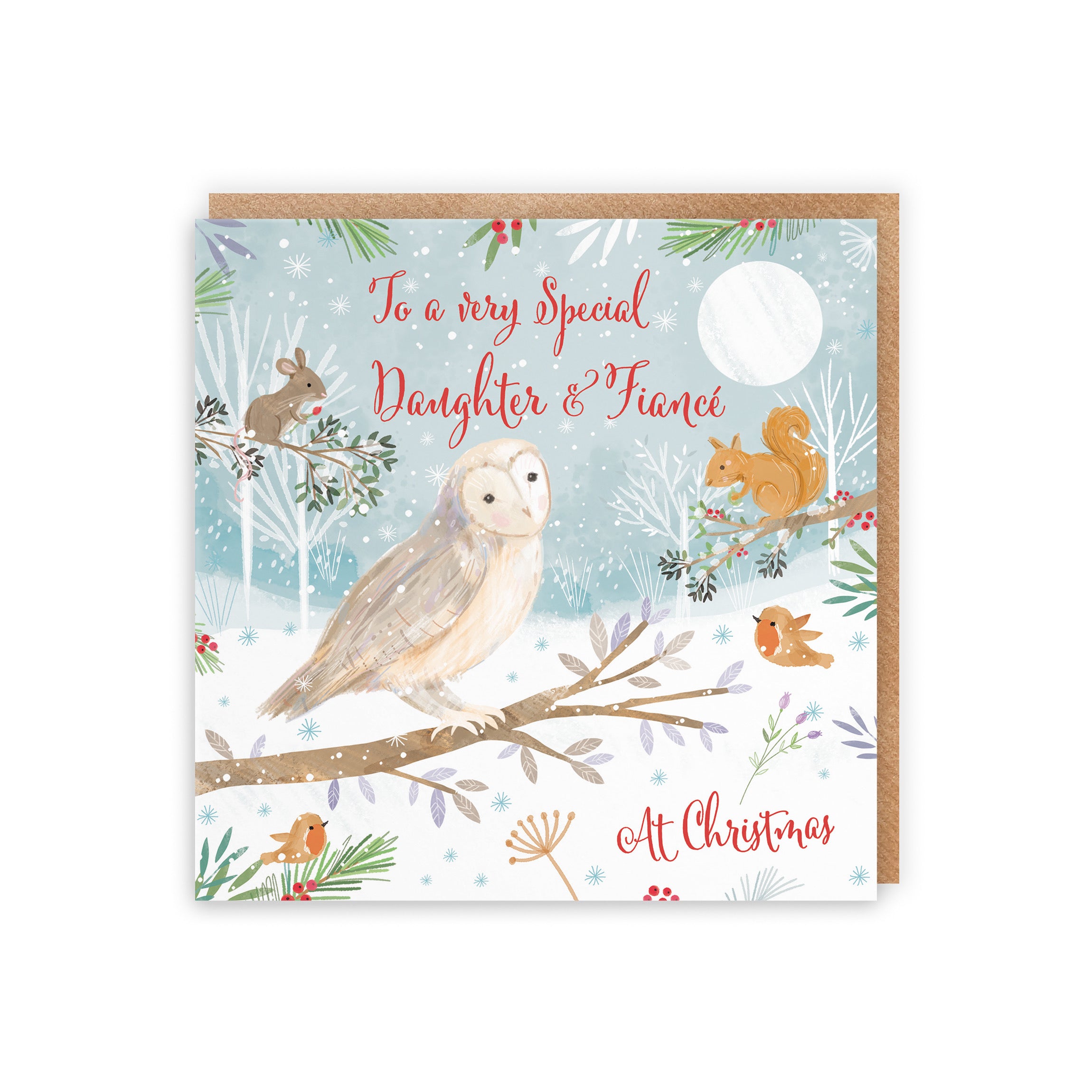 Daughter And Fiancé Cute Owl Christmas Card Nature's Treasures - Default Title (B0CMJ98J8C)