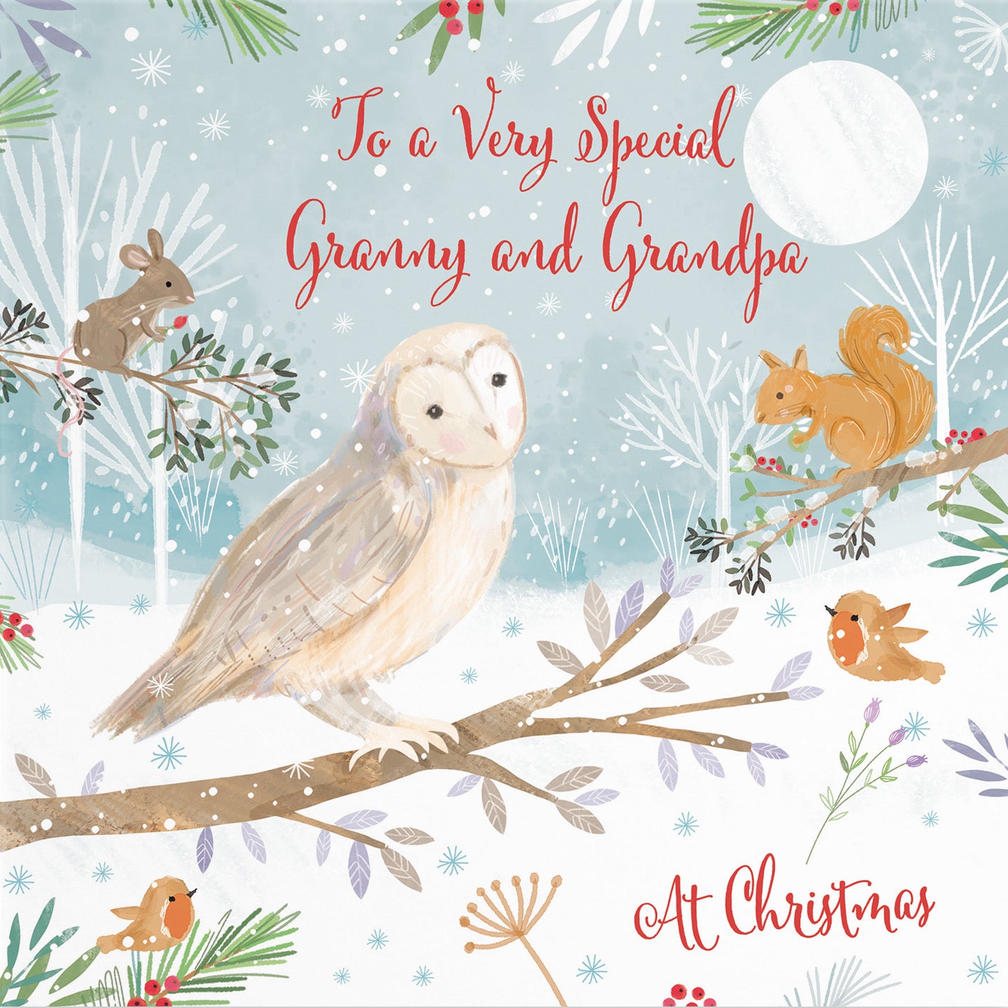 Granny And Grandpa Cute Owl Christmas Card Nature's Treasures - Default Title (B0CMJ98YJT)